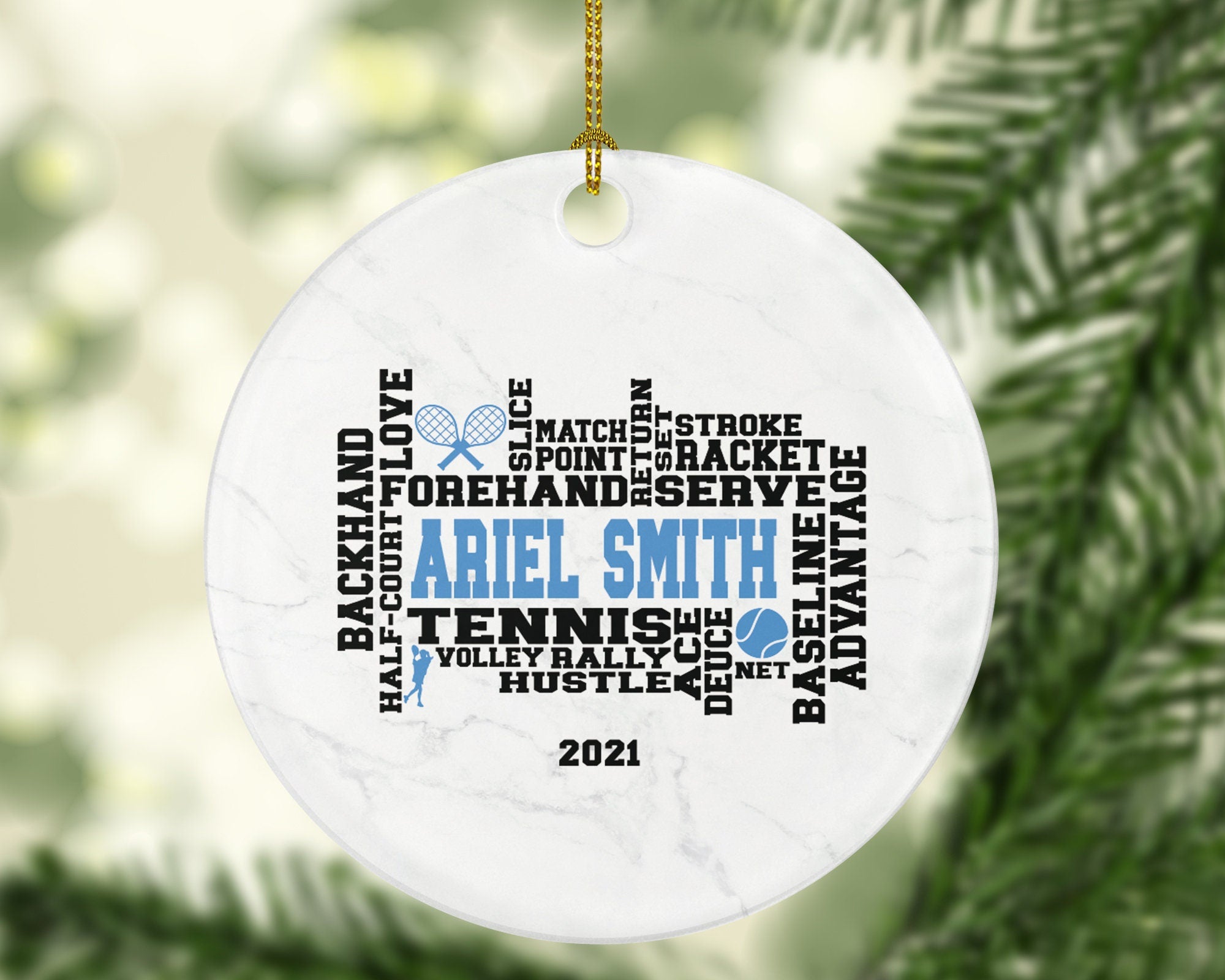 Tennis Player Gamer Christmas Ornament - Personalized Sports Custom Name Gift Coach Team Hobby Fan Gift