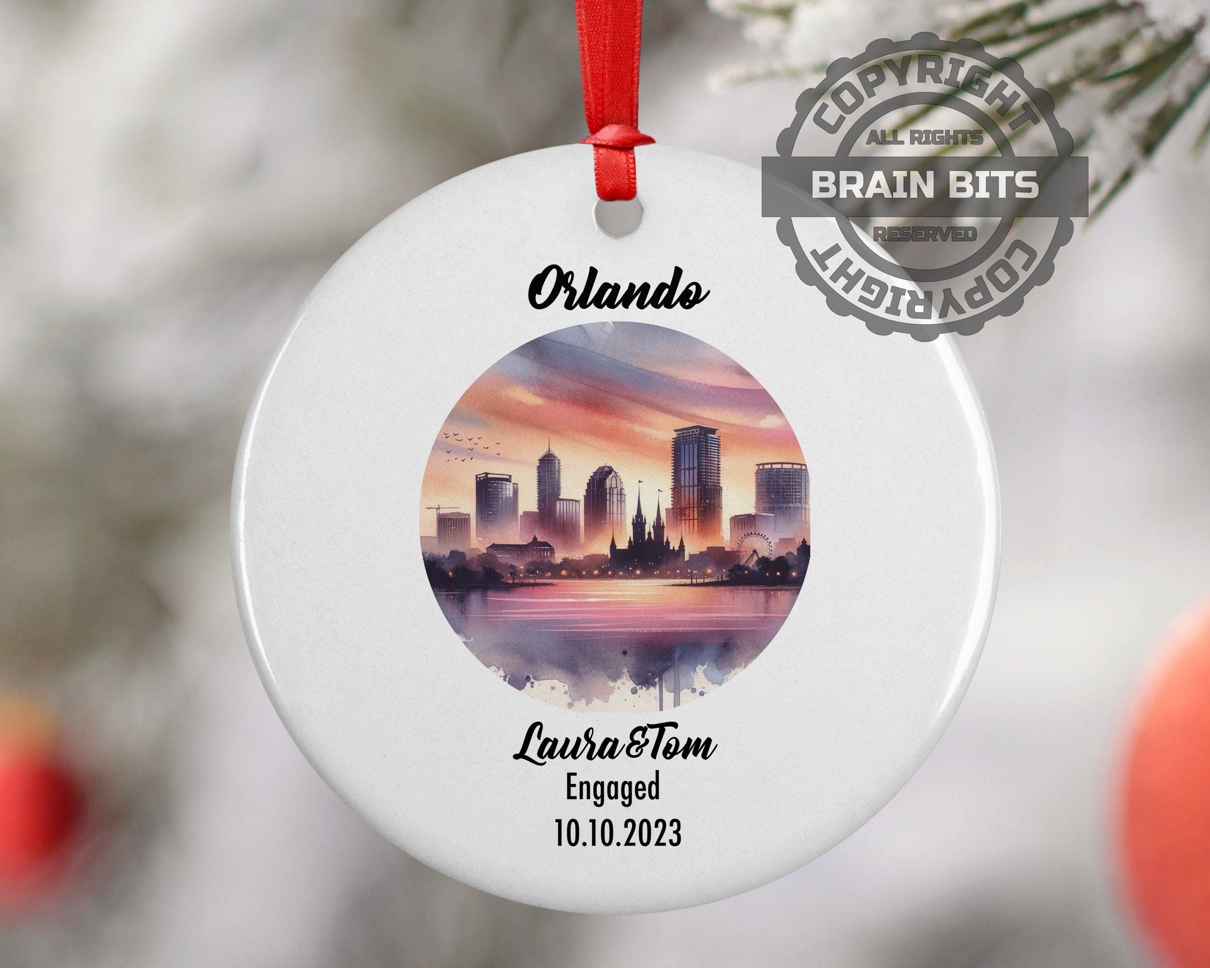 Orlando Ornament, Engagement, Married, Travel, Gift for Engaged Couple, Engagement Gift, Trip, Vacation Souvenir
