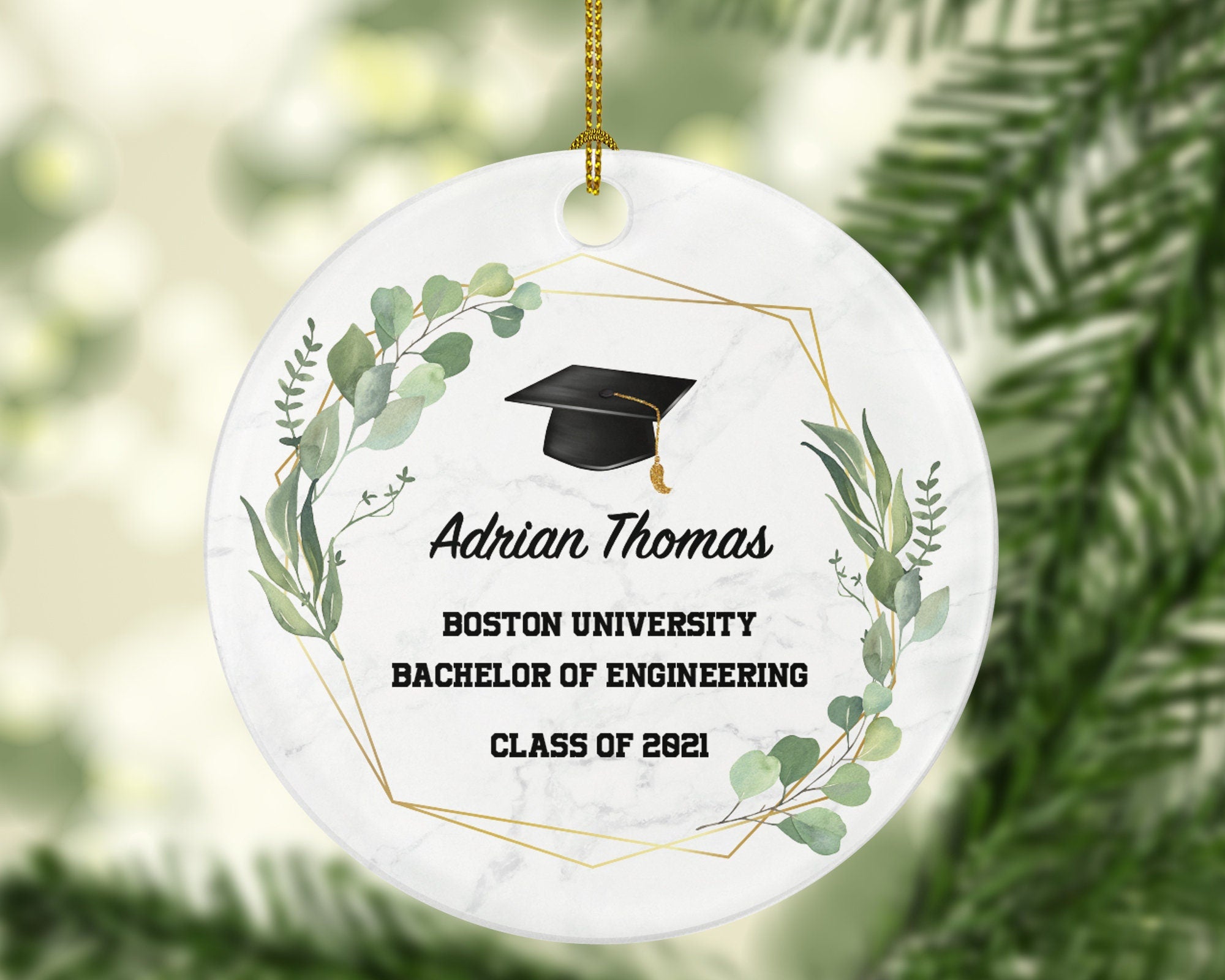 Personalized Graduation Christmas Ornament - Class of Custom Gift for Graduate Masters Bachelor Doctorate College High School Degree