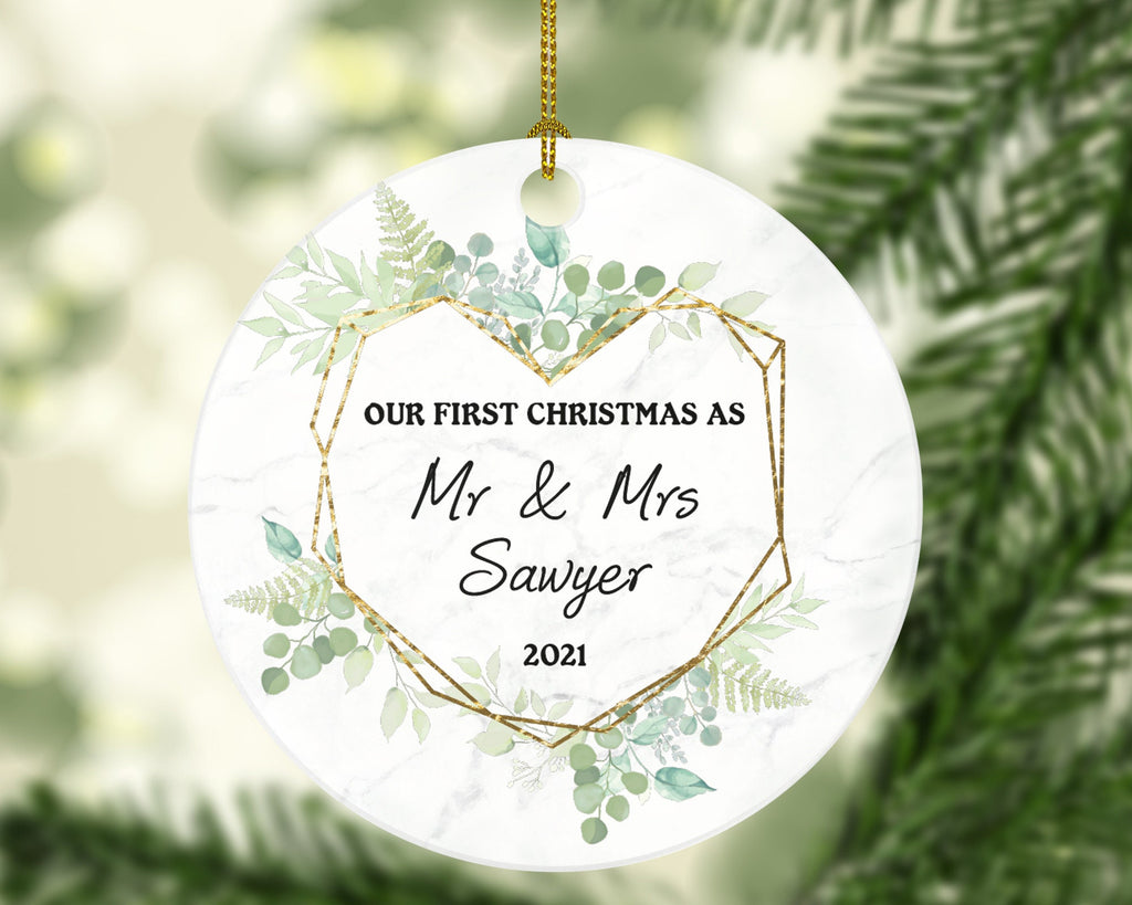 Our First Christmas as Mr & Mrs Personalized Ornament - Newlywed Mr. and Mrs. Wedding Couple Just Married Marriage Gift