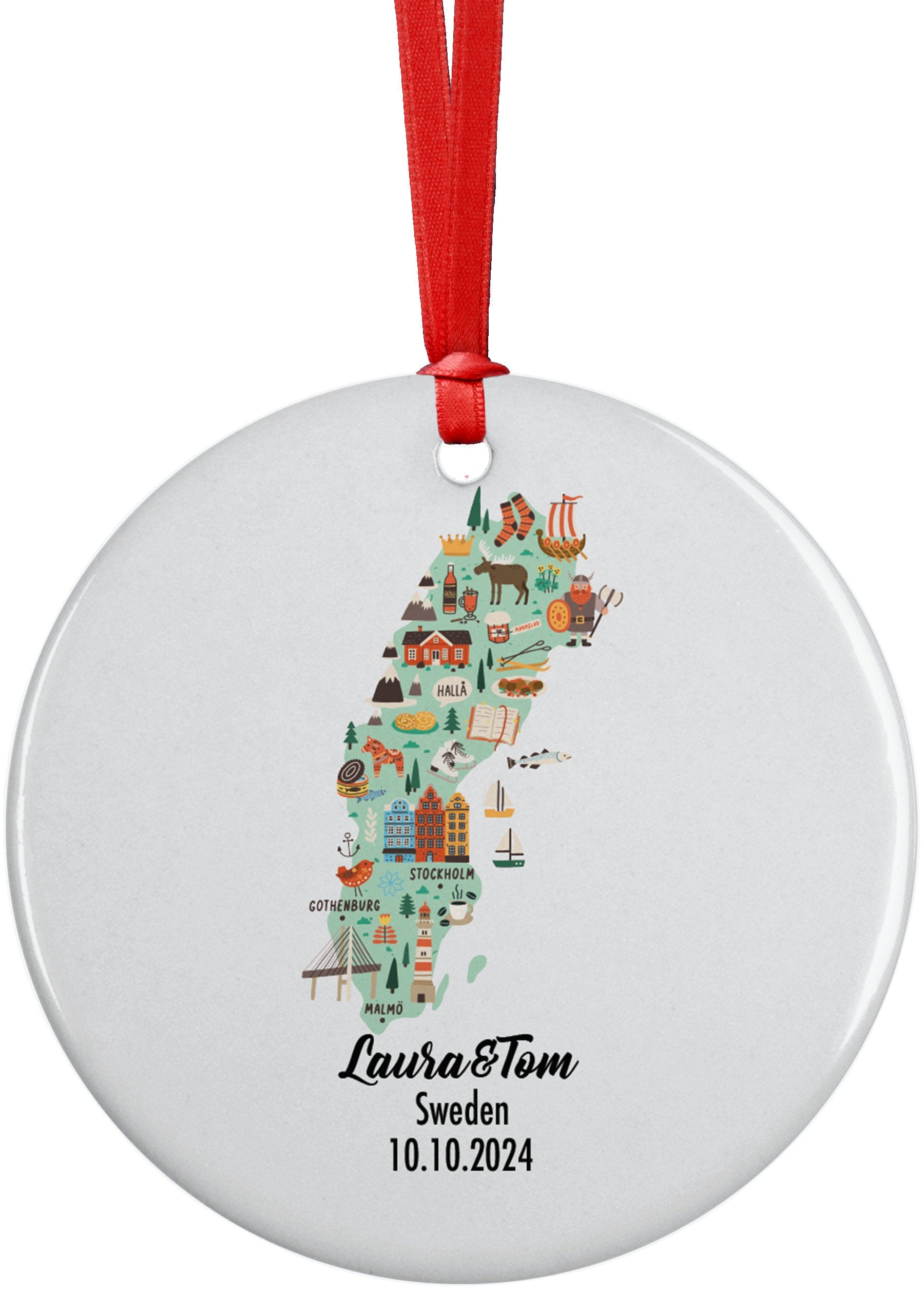 Sweden Cultural Map, Ornament, Engagement, Married, Travel, Gift for Engaged Couple, Engagement Gift, Trip, Vacation Souvenir
