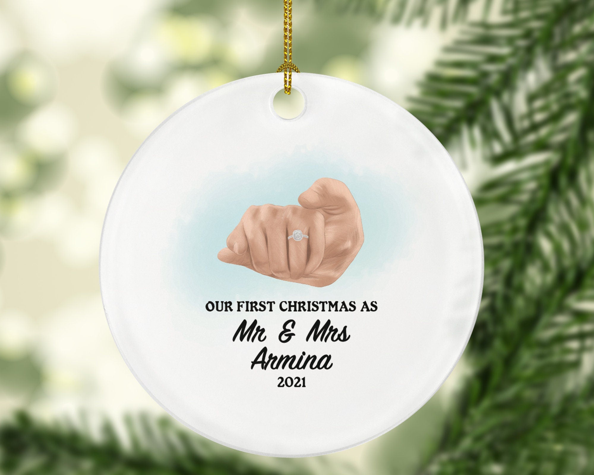 Our First Christmas as Mr & Mrs Married Couple Christmas Ornament Personalized - Newlywed Mr. and Mrs. Custom Gift - Marriage Ring