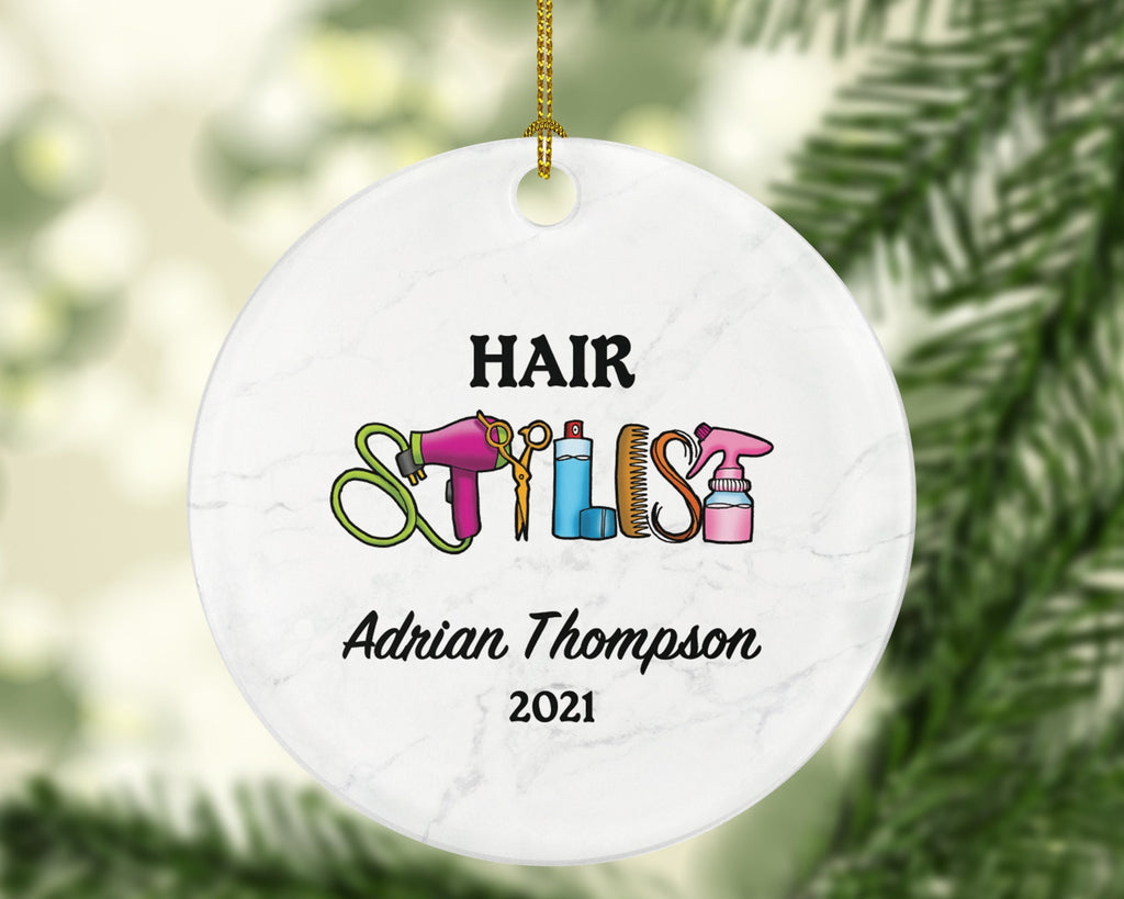 Hair Stylist Christmas Ornament Personalized - Hair Dresser Gift Getting a Hair Cut - Custom Name Year