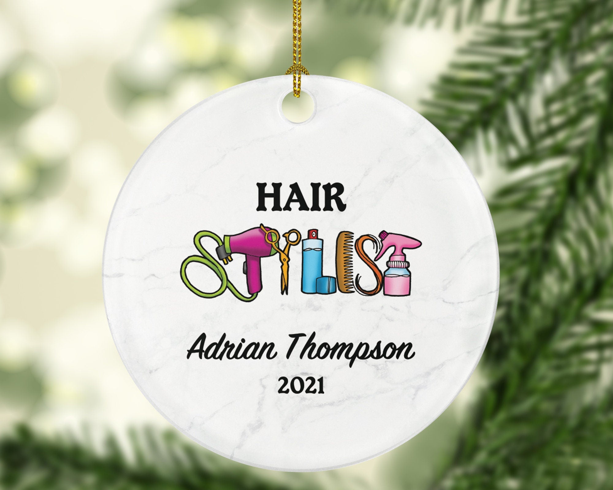 Hair Stylist Christmas Ornament Personalized - Hair Dresser Gift Getting a Hair Cut - Custom Name Year
