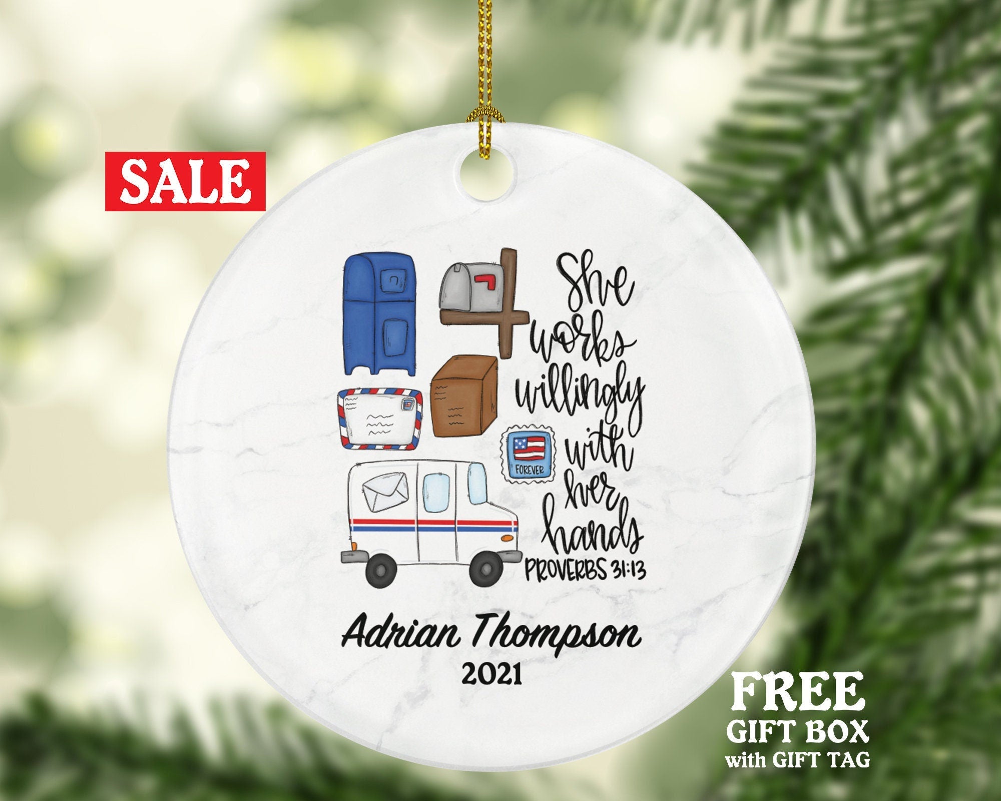Mail Carrier Truck Postal Worker Christmas Ornament Personalized - Mailman Appreciation Gift Thank You Essential Worker Holiday