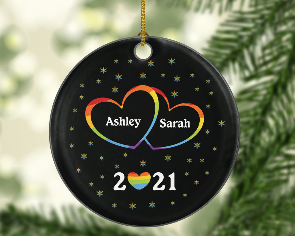 Pride Rainbow / Gay Lesbian Couple Christmas Ornament / First Christmas Ornament / Personalized Christmas Ornament / Love is Love / Same Sex