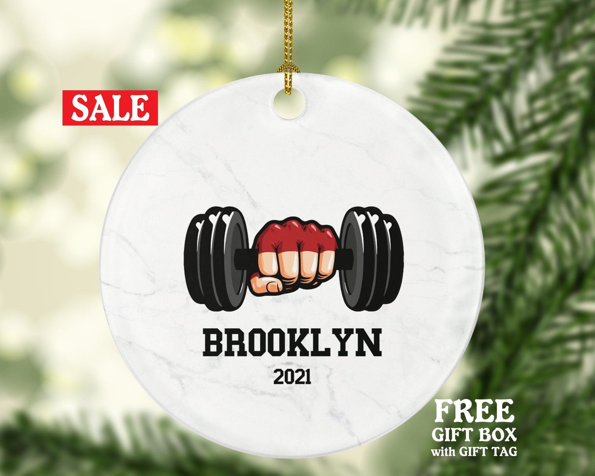 Weight Lifter Fitness Workout Christmas Ornament Personalized - Personal Trainer Healthy Lifestyle Training Exercise PT Gift - Custom Name