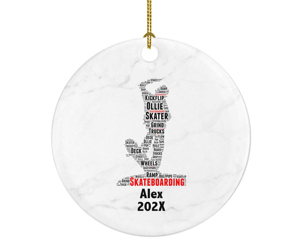 Skateboarding Skateboarder Ornament, Skater Gift, Skateboard Word Art Ornament, Personalized Porcelain Keepsake for Skate Lovers