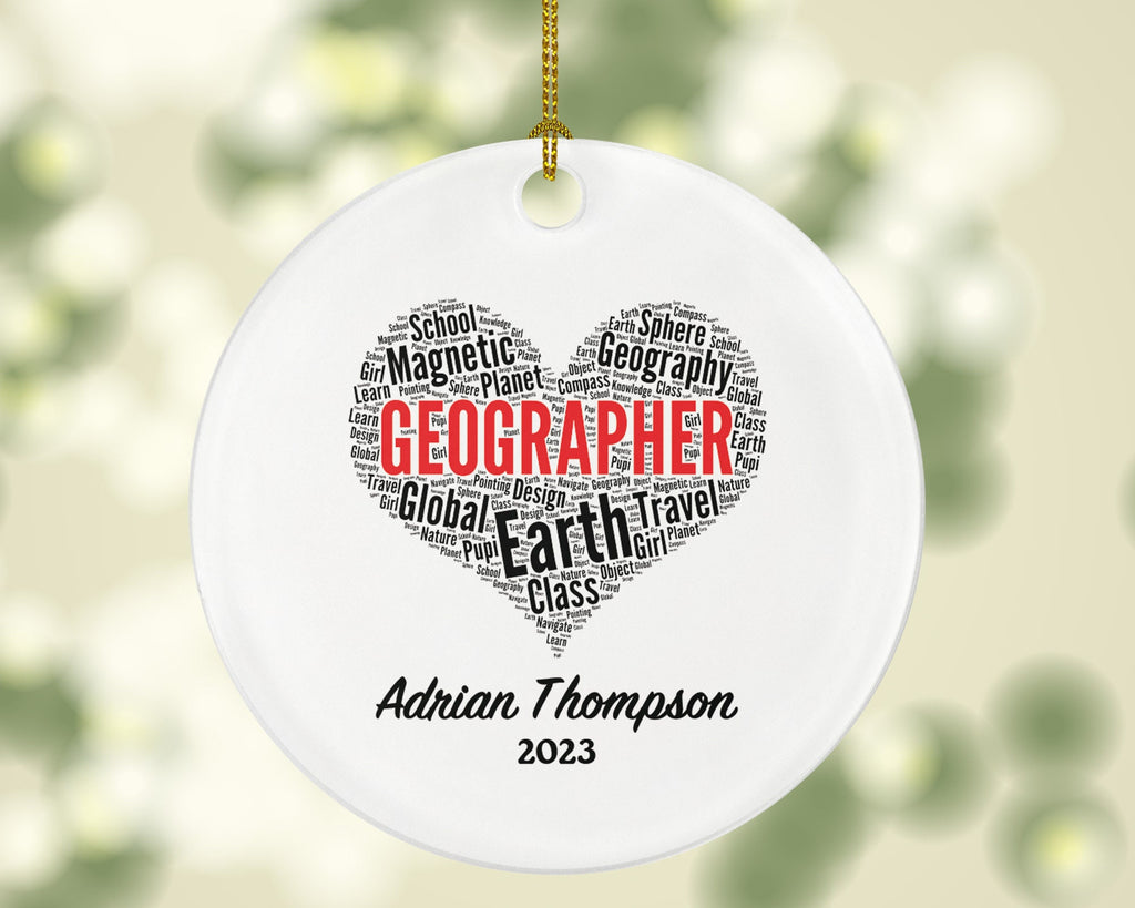 Geographer Christmas Ornament Personalized - Geography Gift with Name Custom