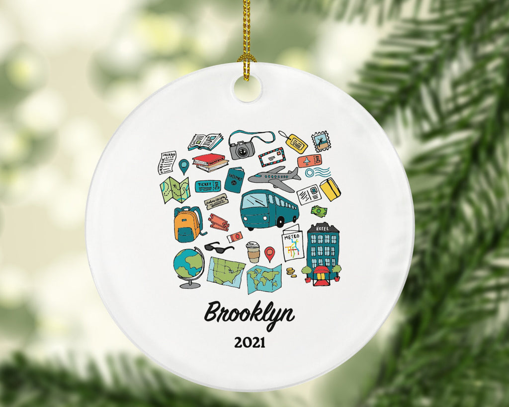 Traveler Christmas Ornament Personalized - Vacation Travel Lover Gift For Traveler - Custom Name Year