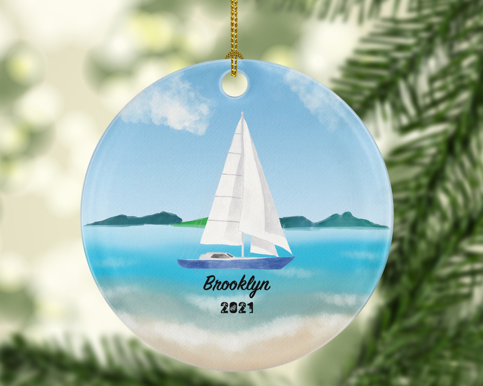 Sailboat Christmas Ornament Personalized - Sailor Custom Sailing Family Boat Gift for Captain