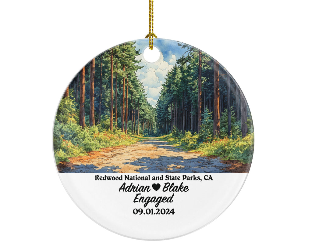 Redwood National State Parks Christmas Ornament Personalized - Engaged Married Family Together Couple Travel Honeymoon Engagement Marriage
