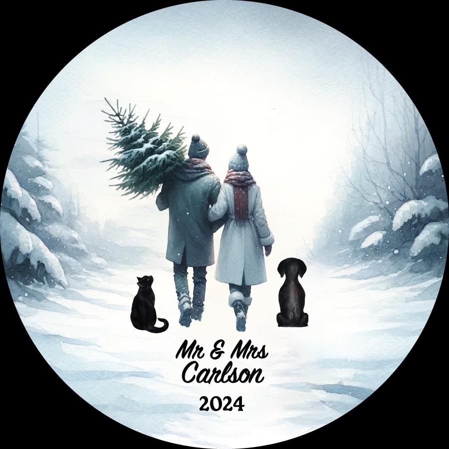 Married Mr & Mrs Couple with Dog Cat Pet Owner Christmas Ornament Personalized Newlywed First Christmas as Mr. and Mrs. Wedding Custom Gift