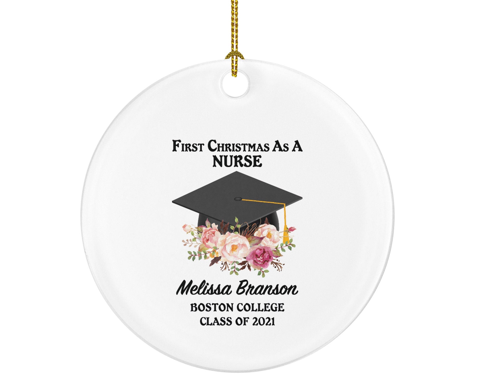 Personalized Graduation Christmas Ornament - Class of Custom Gift for Graduate Masters Bachelor Doctorate College High School Degree Name