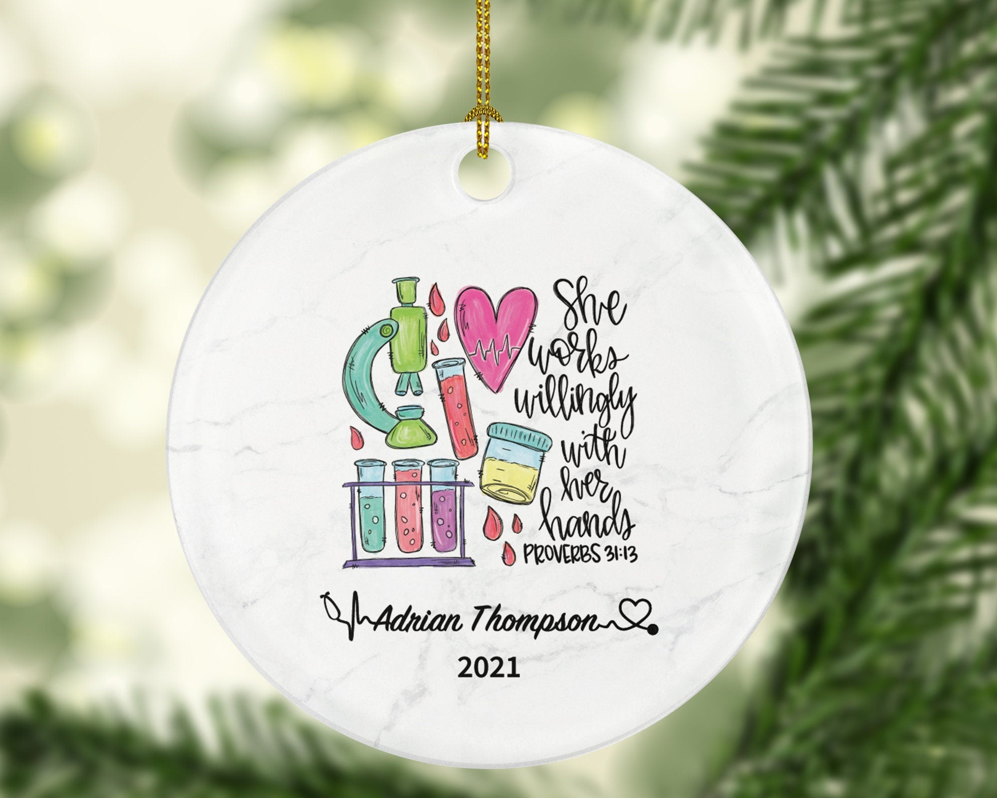 Lab Tech Christmas Ornament Personalized - Phlebotomist Gift, Healthcare Worker Essential Employee Appreciation, Hospital Worker