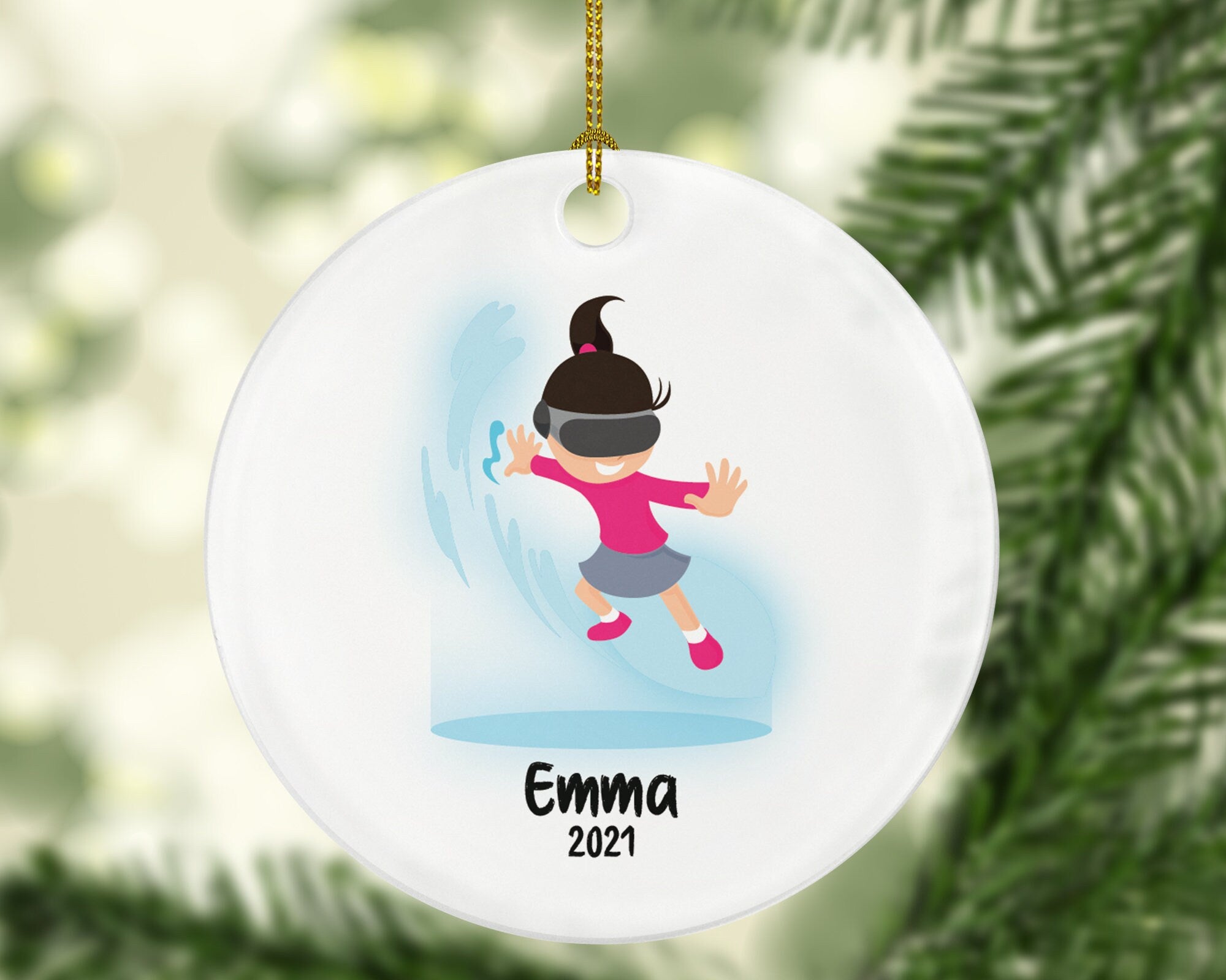 Virtual Reality Male Personalized Christmas Ornament Child for Tree Girl Kid Brown White Skin Hair Blonde Dark Black Video Gamer Game Gift