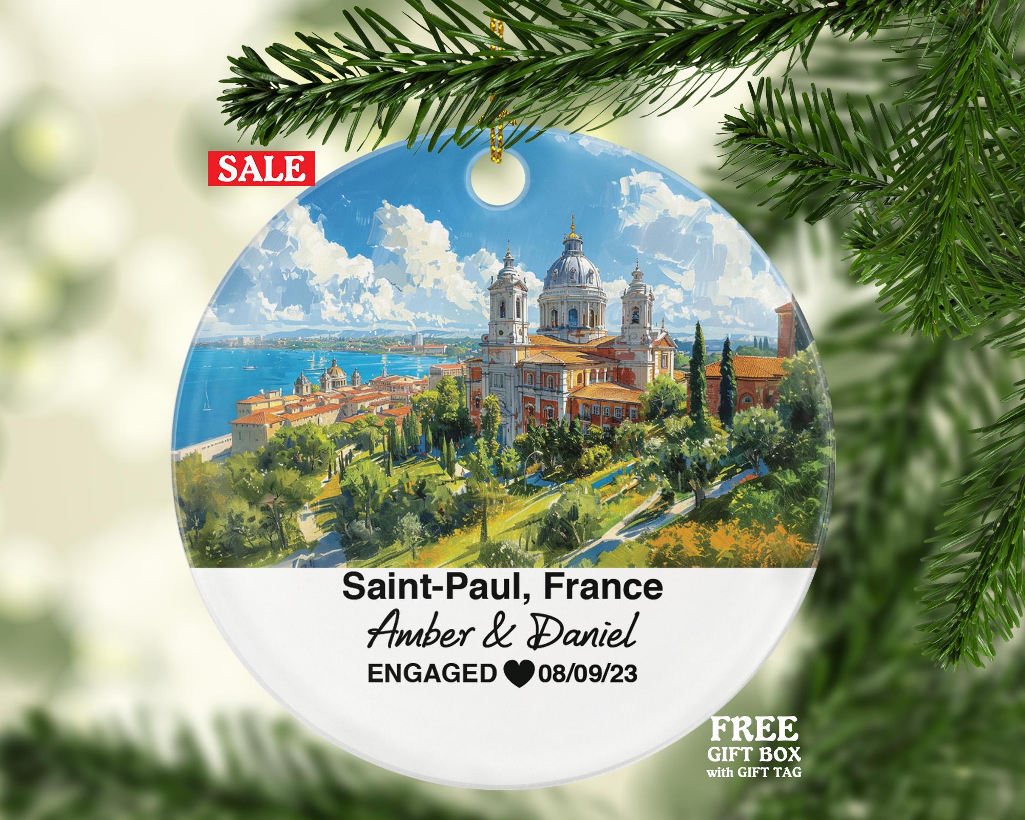 Personalized Saint-Paul France Christmas Ornament, Medieval Walls, Cobblestone Streets, Mr & Mrs Wedding, Engagement, or Honeymoon Keepsake for Couples