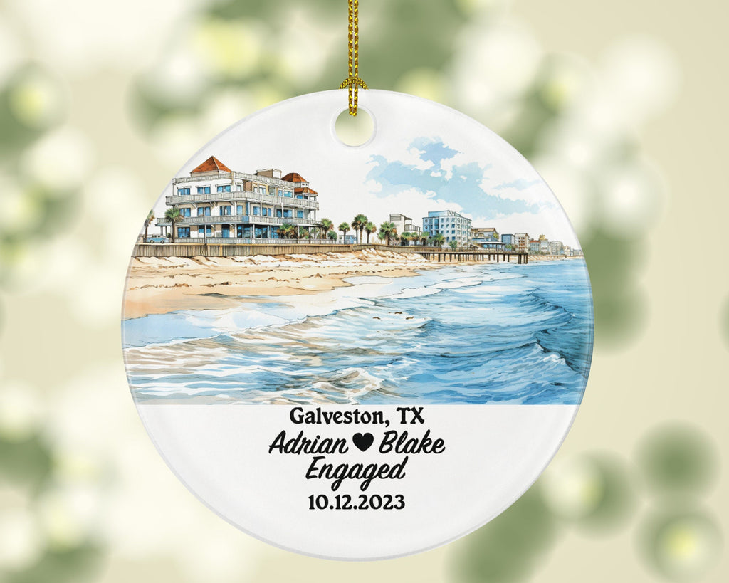 Galveston Texas Christmas Ornament Personalized - TX Engaged Married Family Together Couple Travel Honeymoon Wedding Engagement Marriage