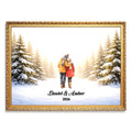 Custom Couple in Snow Wall Art | Winter Scene Print for Engaged, Married, Mr & Mrs, Anniversary | Aluminum Metal Print