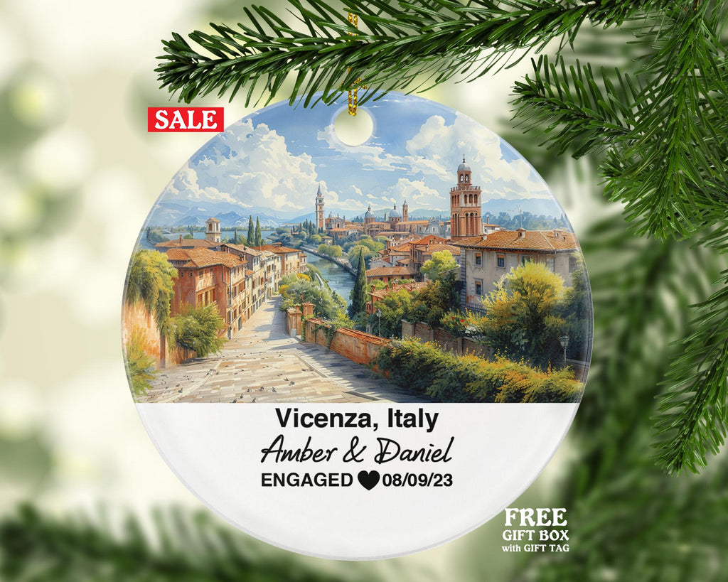 Custom Italy Vicenza Christmas Ornament, Monte Berico, Personalized Couple Gift, Celebrate Wedding, Engagement, Honeymoon