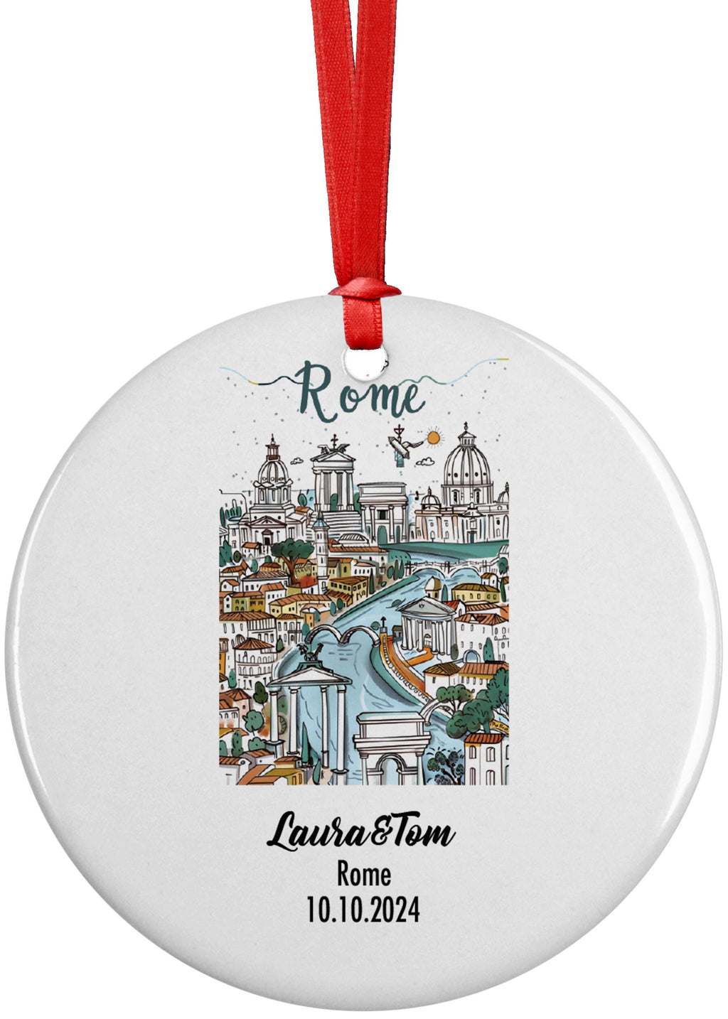 Rome, Italy, Ornament, Engagement, Married, Travel, Gift for Engaged Couple, Engagement Gift, Trip, Vacation Souvenir