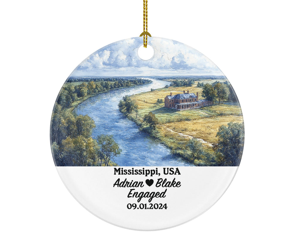 Mississippi Christmas Ornament Personalized - MS Engaged Married Family Together Couple Travel Honeymoon Engagement Marriage