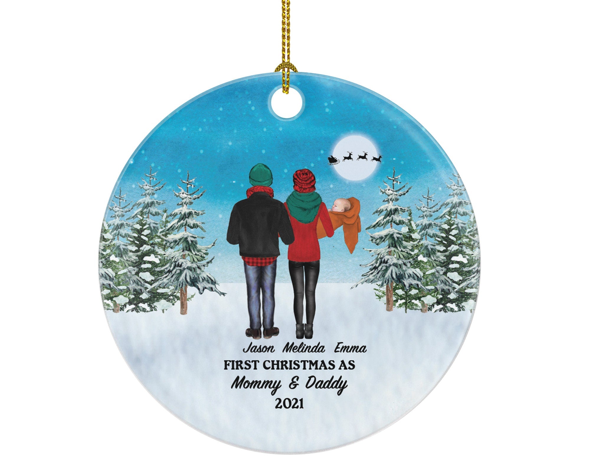 First Christmas as Mommy and Daddy Ornament - New Baby Girl Boy Parents Mother Father Mom Dad Gift Portrait Kid Child Infant Our Family of 3