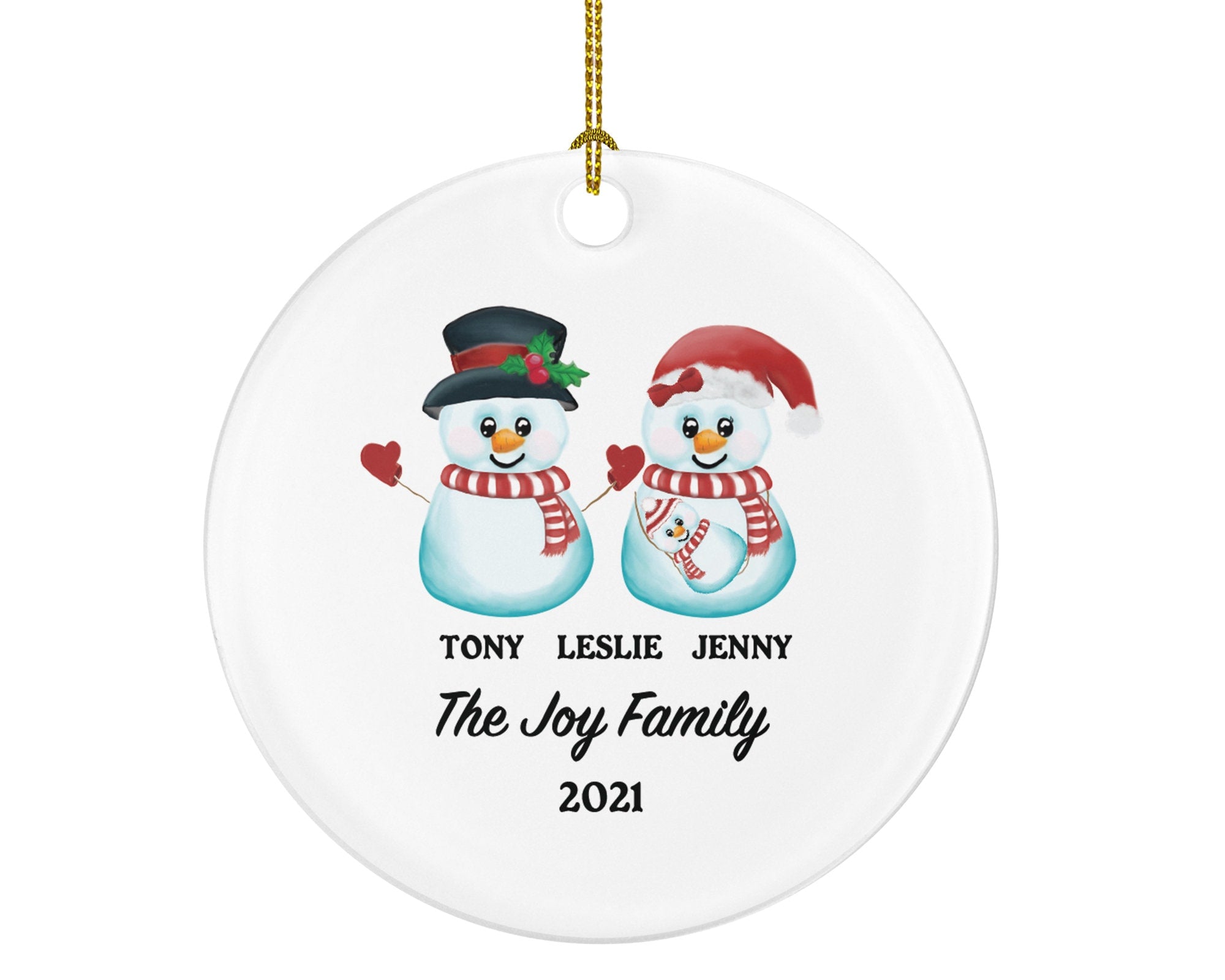 Family of 3 Christmas Ornament Personalized - Parents Mother Father Child Girl Boy Mom Dad Gift - Snowmen Family with Infant