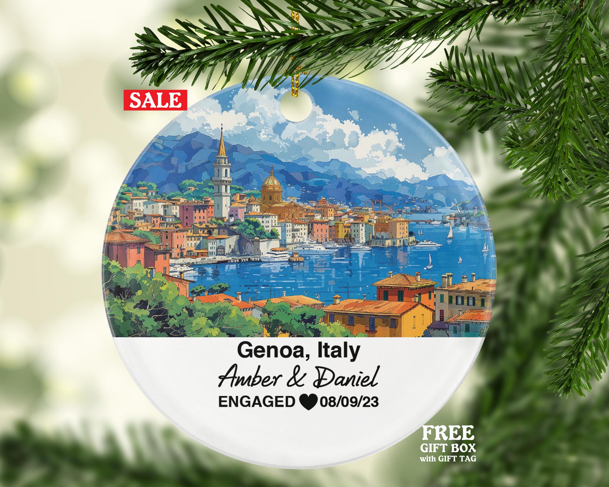 Custom Genoa Italy Christmas Ornament, Piazza De Ferrari, Personalized Couple Gift, Celebrate Your Wedding, Engagement, or Honeymoon