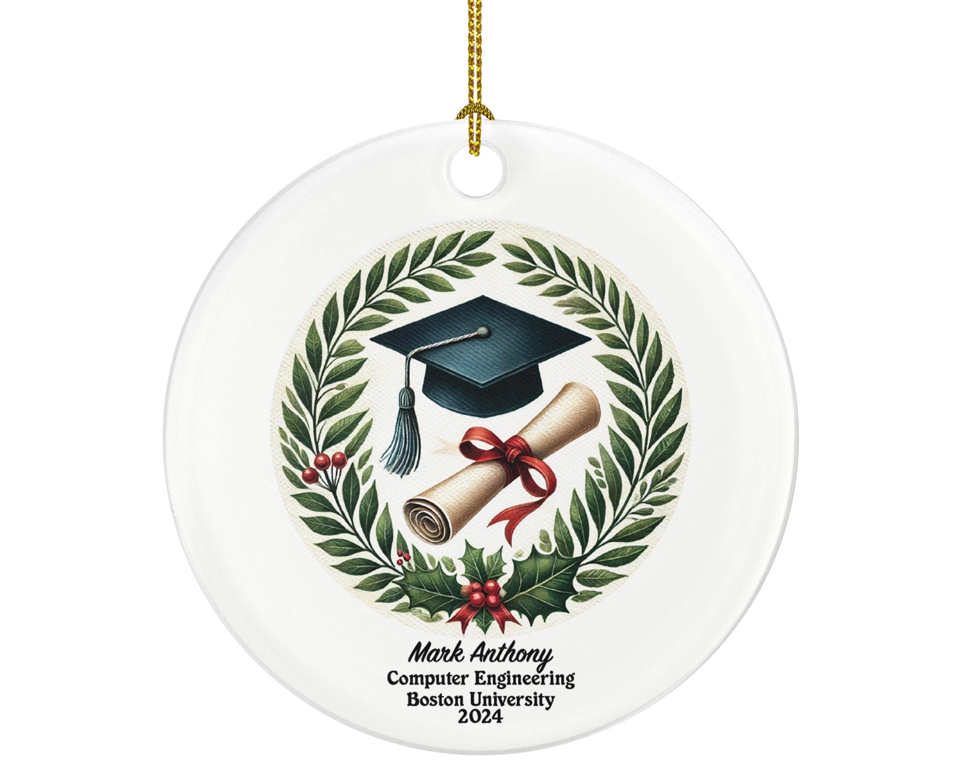 Personalized Graduation Christmas Ornament - Class of Custom Gift for Graduate Masters Bachelor Doctorate College High School Degree