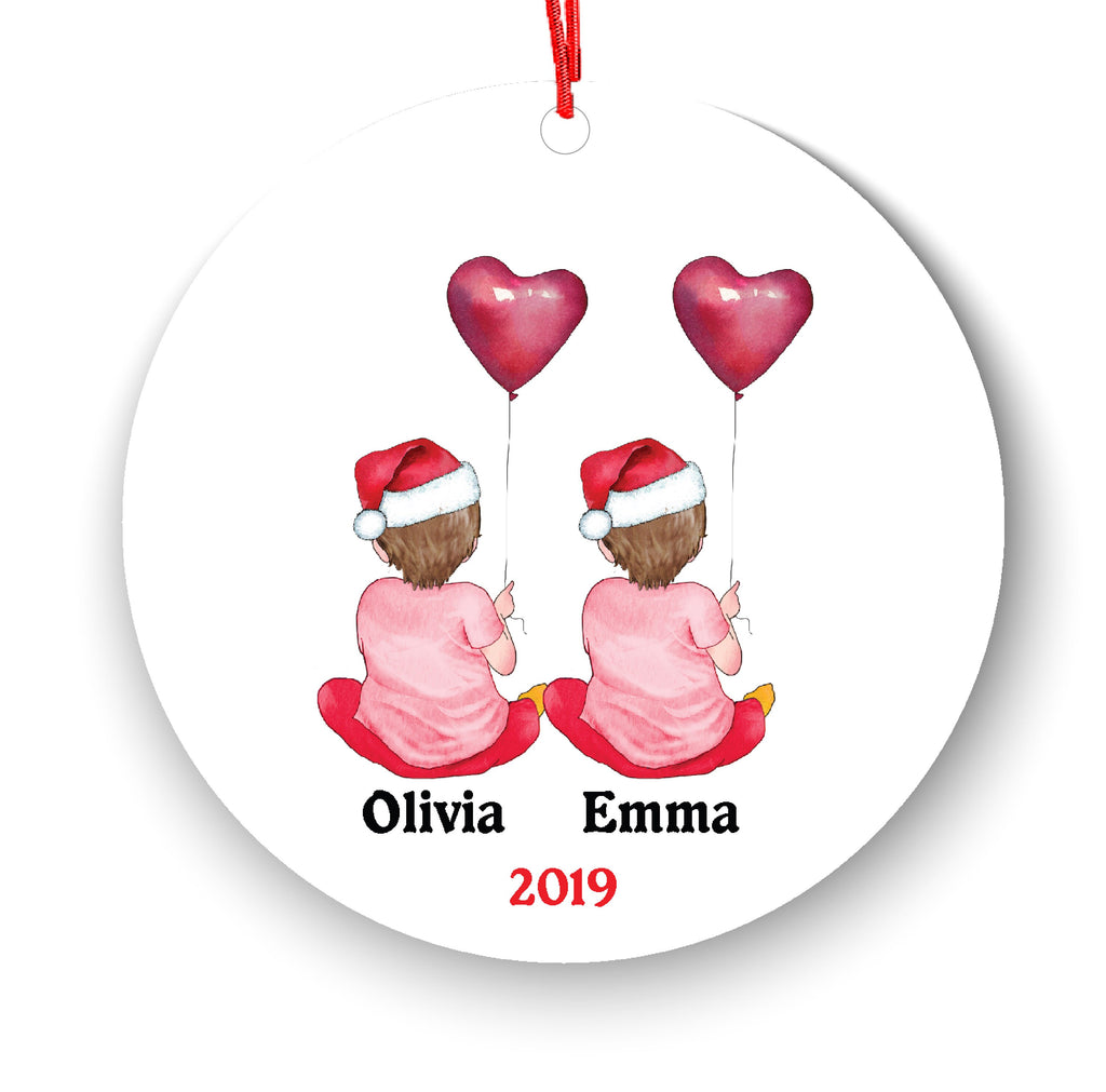 Personalized Christmas Ornament Twin Baby Boys Girls Baby's First New Baby Portrait Parent Mommy Daddy Mom Dad Newborn 1st Gift Custom Name
