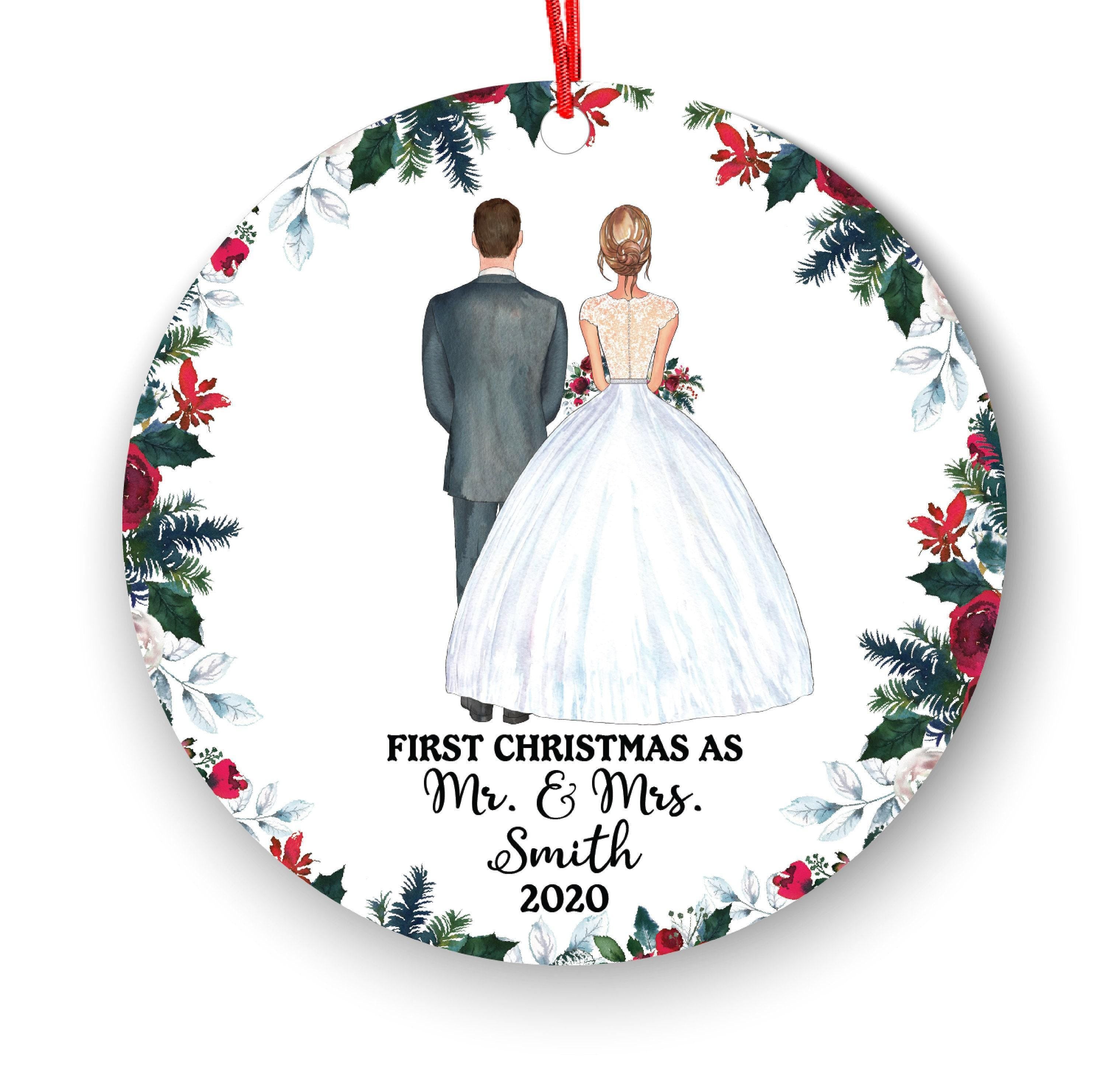 Mr and Mrs Christmas Ornament, Personalized Wedding Couple (Custom Names & Year)