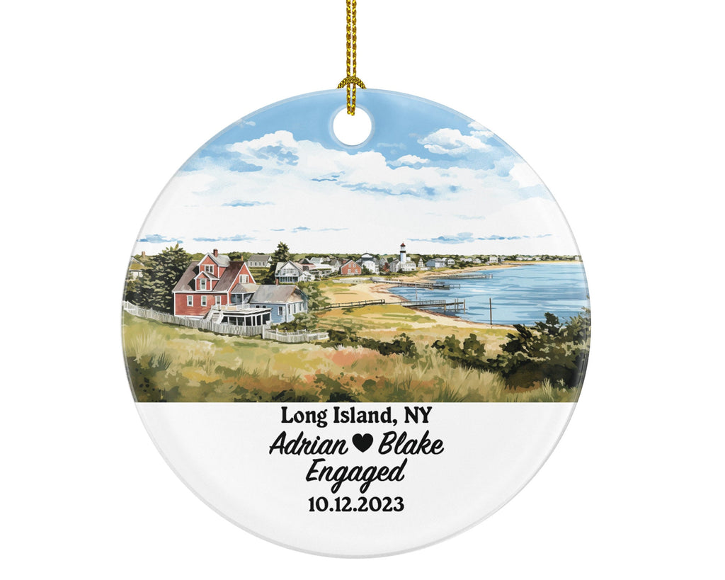 Long Island New York Christmas Ornament Personalized, NY Engaged Married Family Together Couple Travel Honeymoon Wedding Engagement Marriage