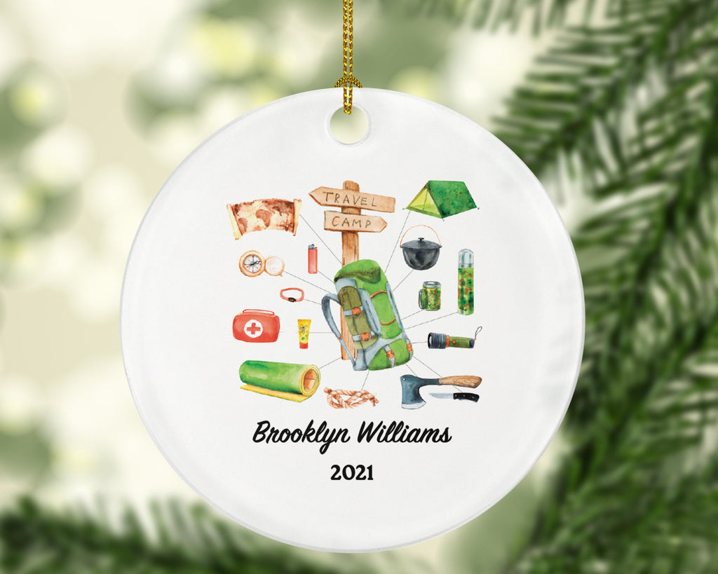 Camping Traveller Christmas Ornament - Camper Personalized Backpacker Custom Gift Vacation Trip Recreational Gift - Tent Backpack