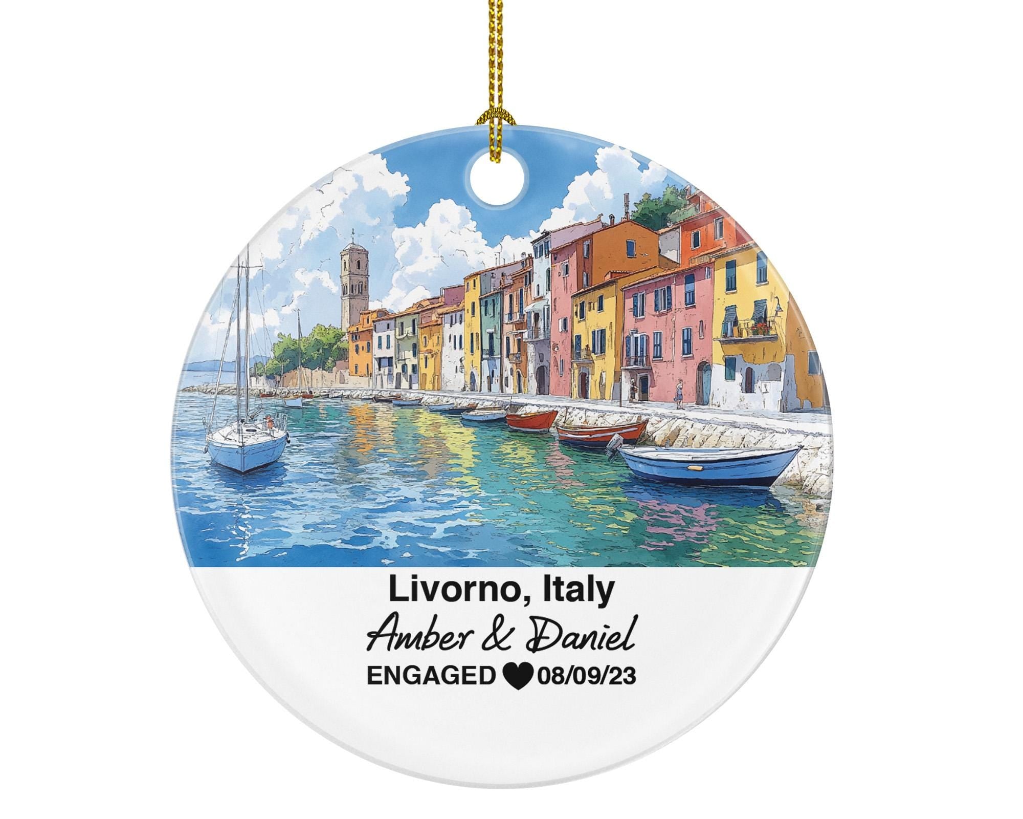 Custom Livorno Italy Christmas Ornament, Seaside City, Quartiere Venezia, Personalized Couple Gift, Celebrate Wedding, Engagement, Honeymoon