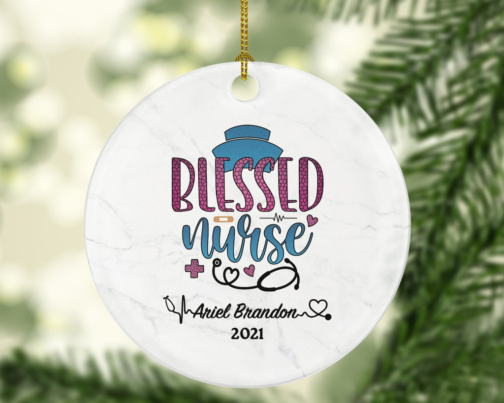Nurse Christmas Ornament Custom - Blessed Nurse Nursing Health Worker Gift from Patient for Nurse RN Personalized Medical