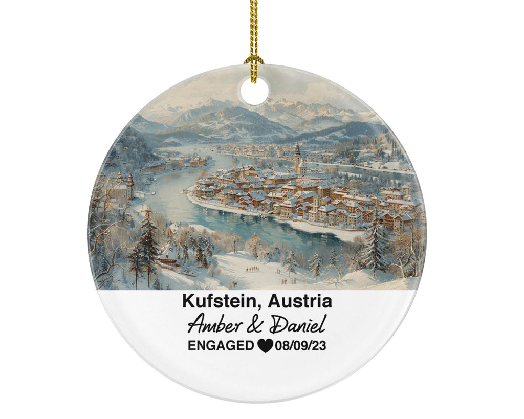 Custom Austria Kufstein Ornament – Personalized Kufstein Fortress, River Inn Keepsake, Couple Gift for Wedding or Honeymoon