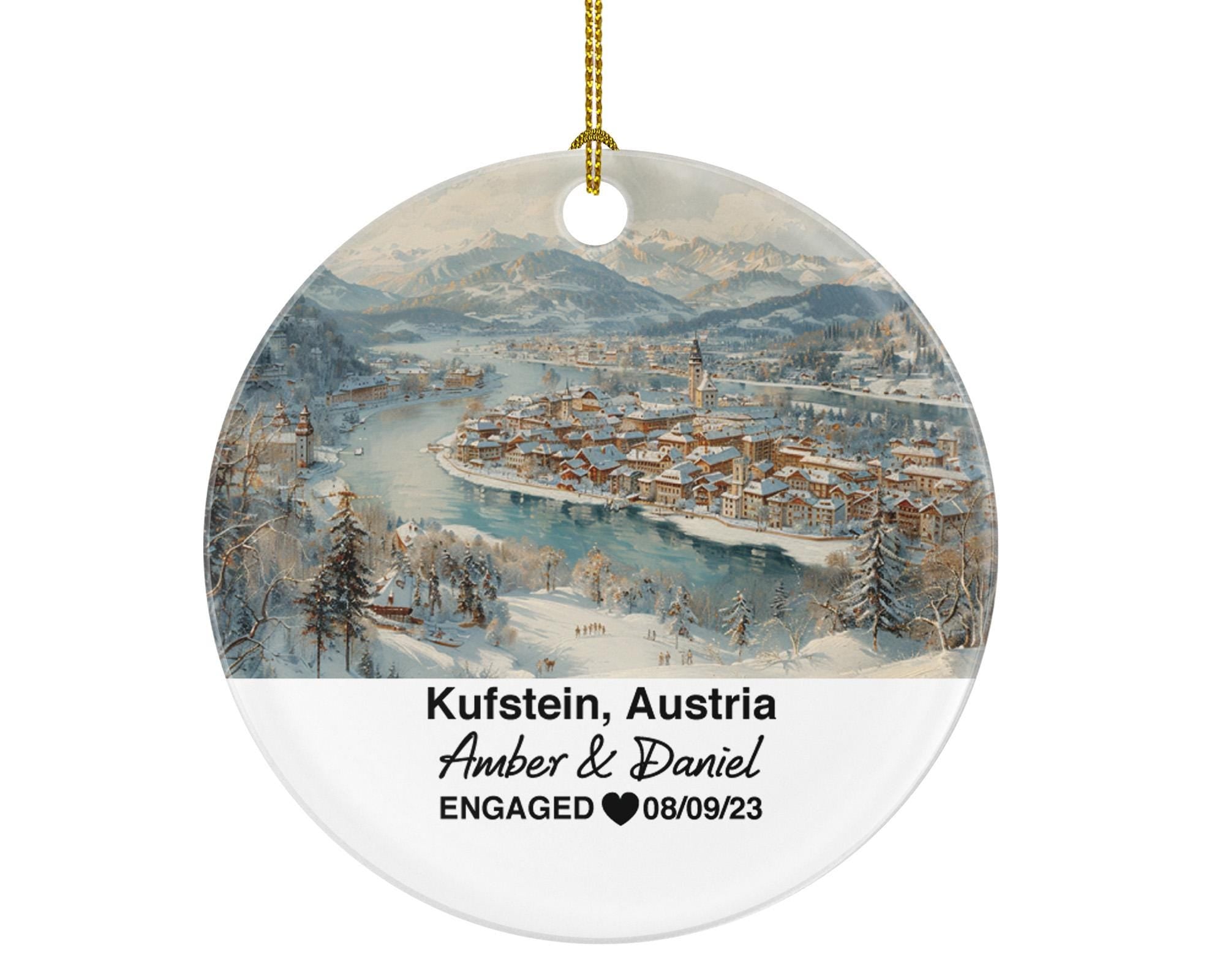 Custom Austria Kufstein Ornament – Personalized Kufstein Fortress, River Inn Keepsake, Couple Gift for Wedding or Honeymoon