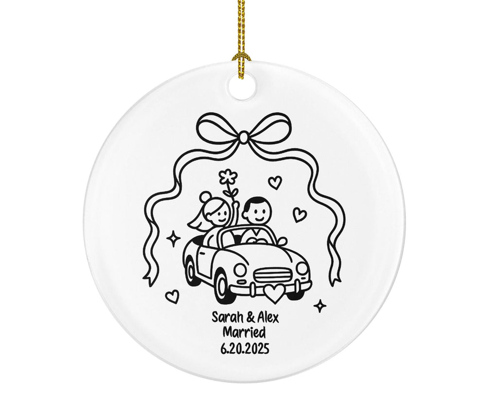 Minimalist Just Married Car Front Ornament – Bride and Groom Line Art Wedding Keepsake – Personalized Newlywed Ceramic Gift 2025
