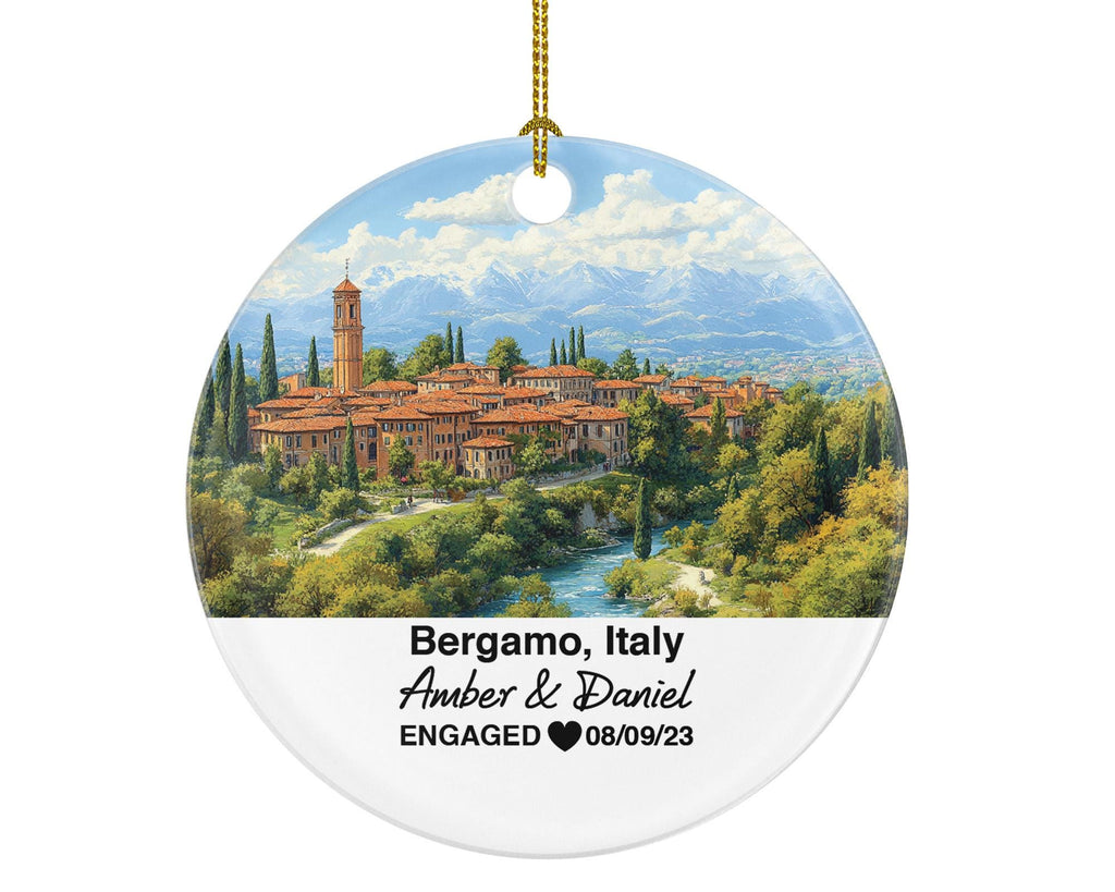 Personalized Bergamo Italy Christmas Ornament, Piazza Vecchia, Campanone, Mr & Mrs Wedding, Engagement, or Honeymoon Keepsake for Couples