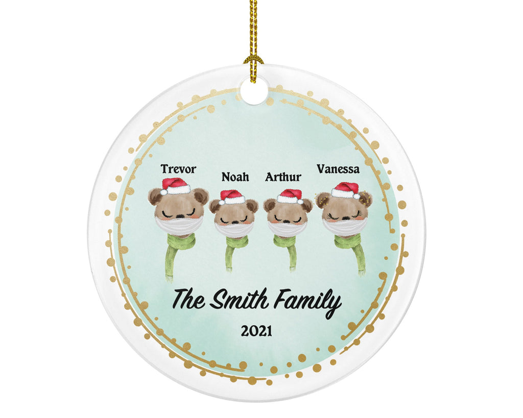 Personalized Family With Mask Ornament - Covid Christmas Ornament - 1,  2, 3, 4 Family Ornament