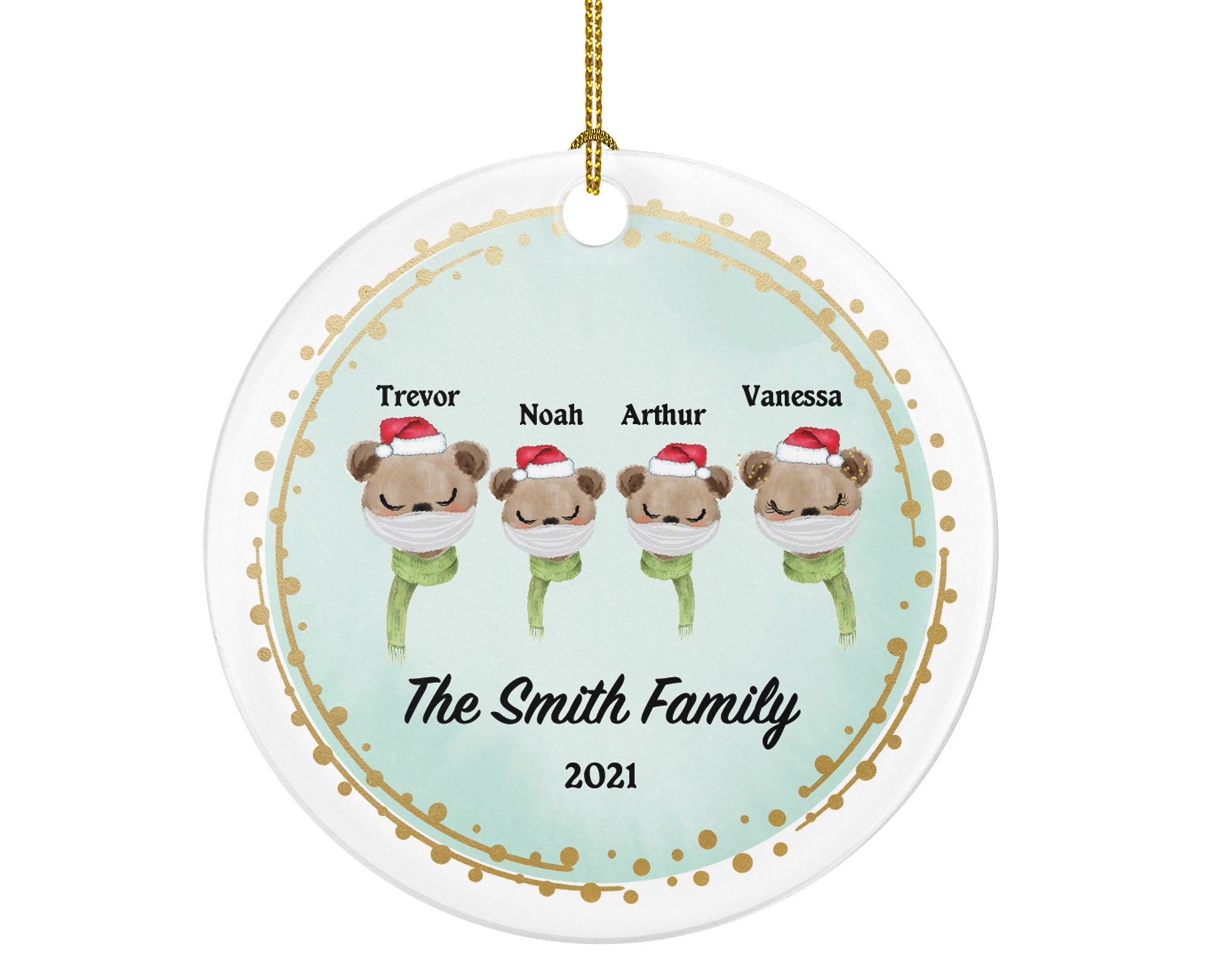 Personalized Family With Mask Ornament - Covid Christmas Ornament - 1,  2, 3, 4 Family Ornament
