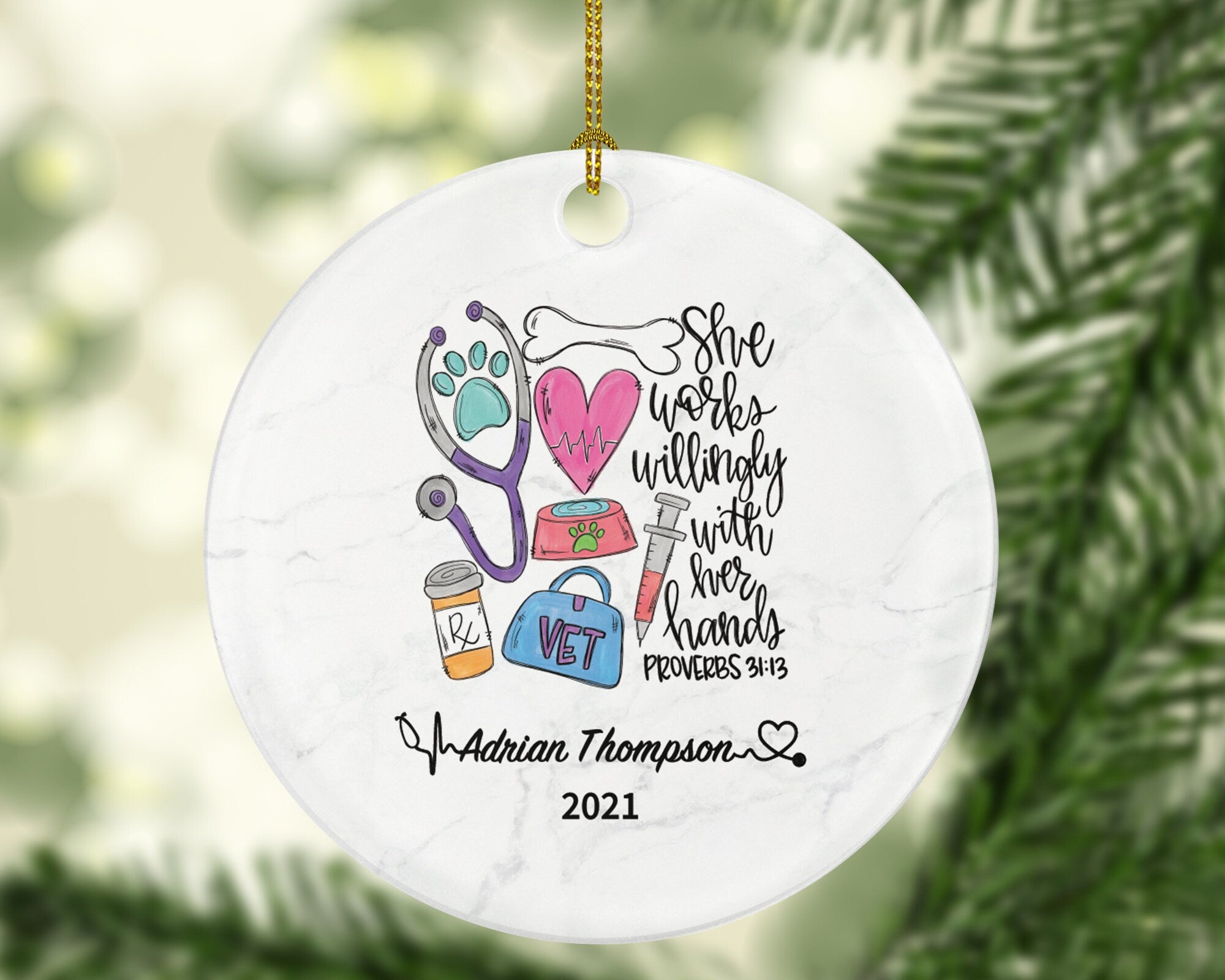 Veterinarian Christmas Ornament Personalized - Vet Animal Doctor Researcher Flower Pet Physician Medical Occupation Super Power Veterinary