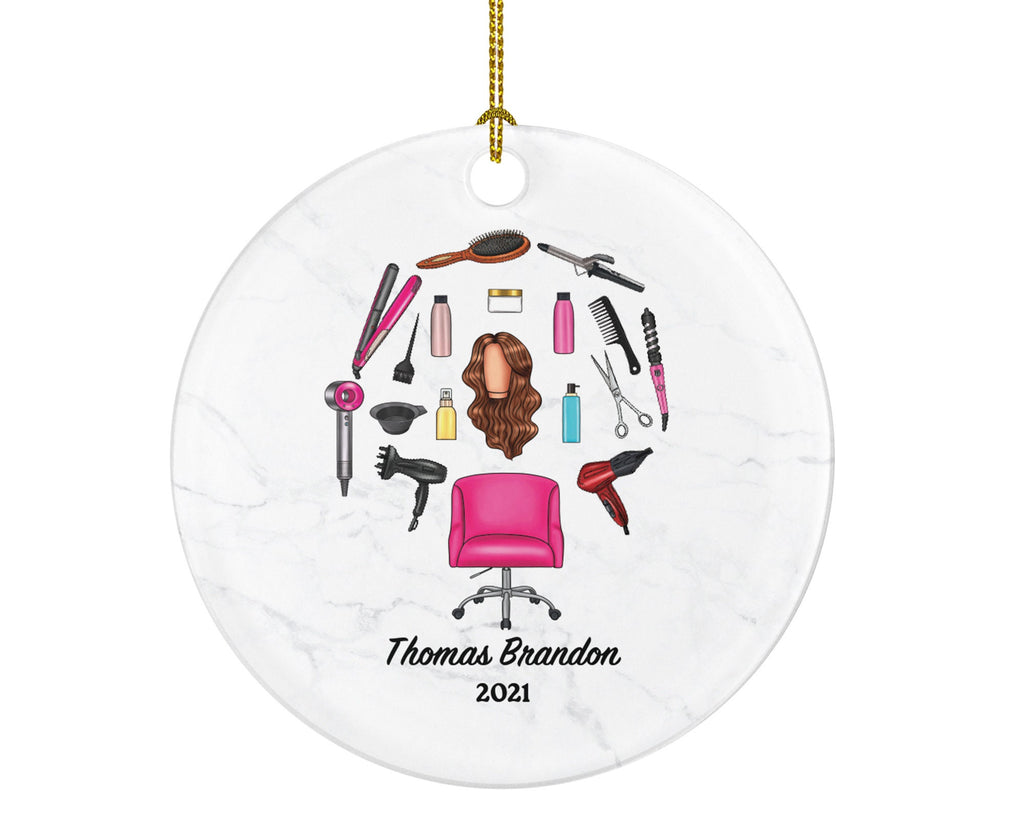 Hair Dresser, Stylist Christmas Ornament Personalized - Hair Stylist Gift Getting a Hair Cut - Custom Name Year