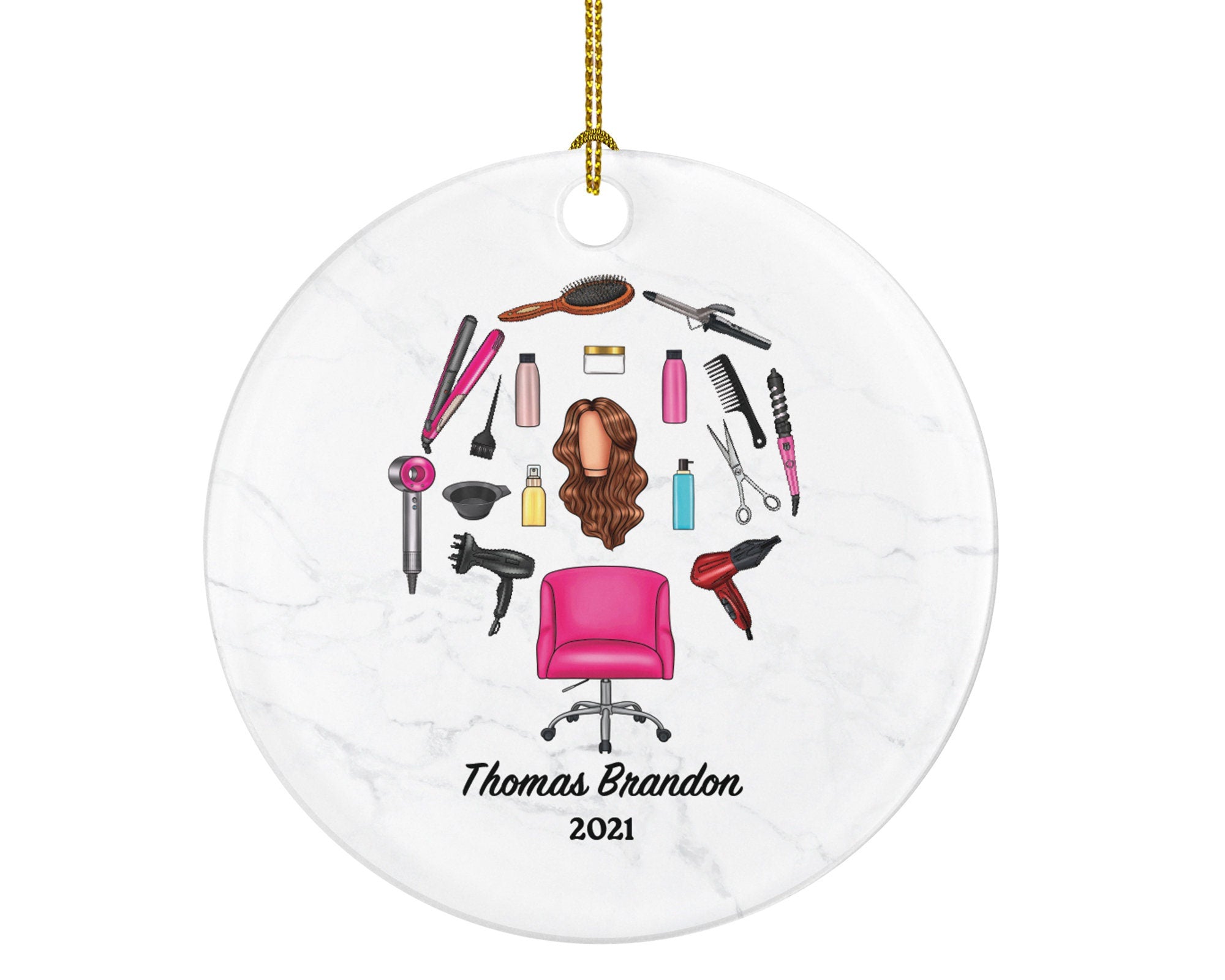 Hair Dresser, Stylist Christmas Ornament Personalized - Hair Stylist Gift Getting a Hair Cut - Custom Name Year