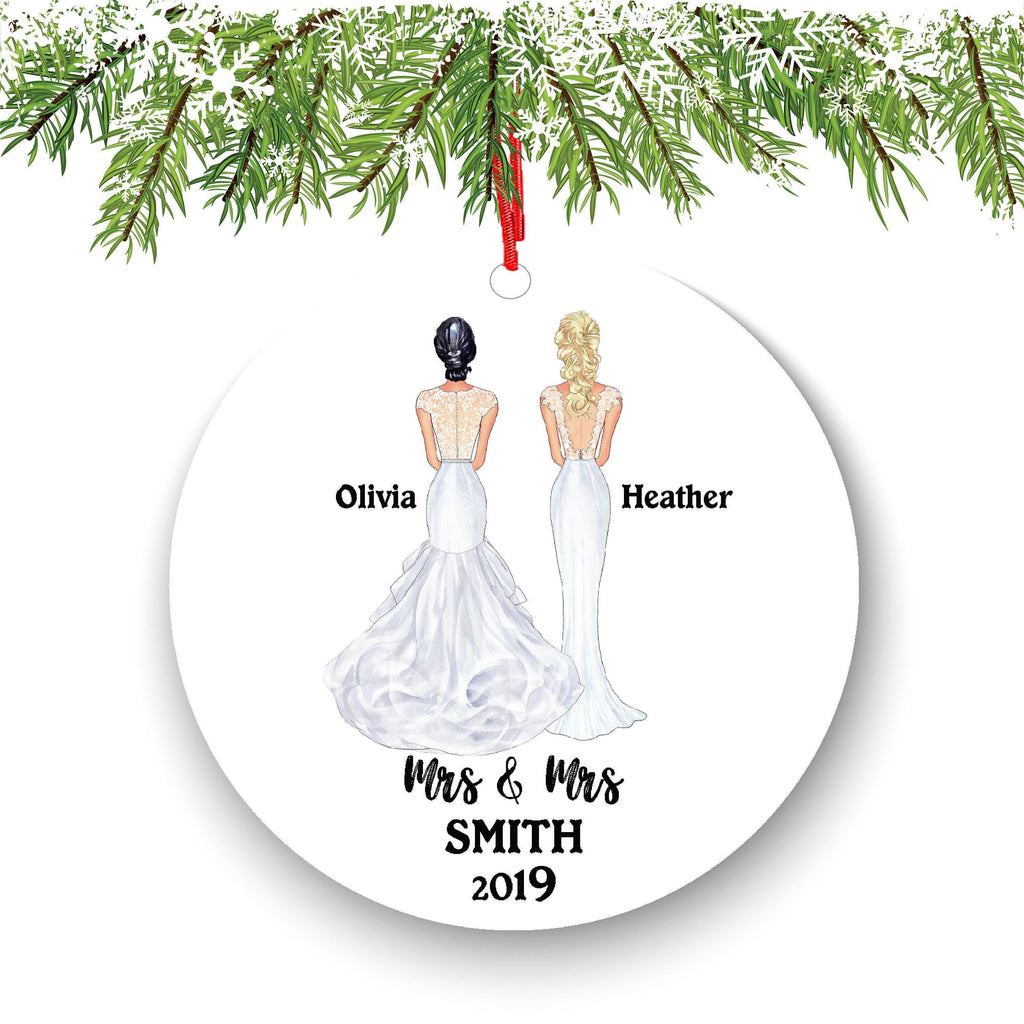 LGBTQ Ceramic Ornament, Gay Lesbian Couple Portrait (3-Inch, Personalized)