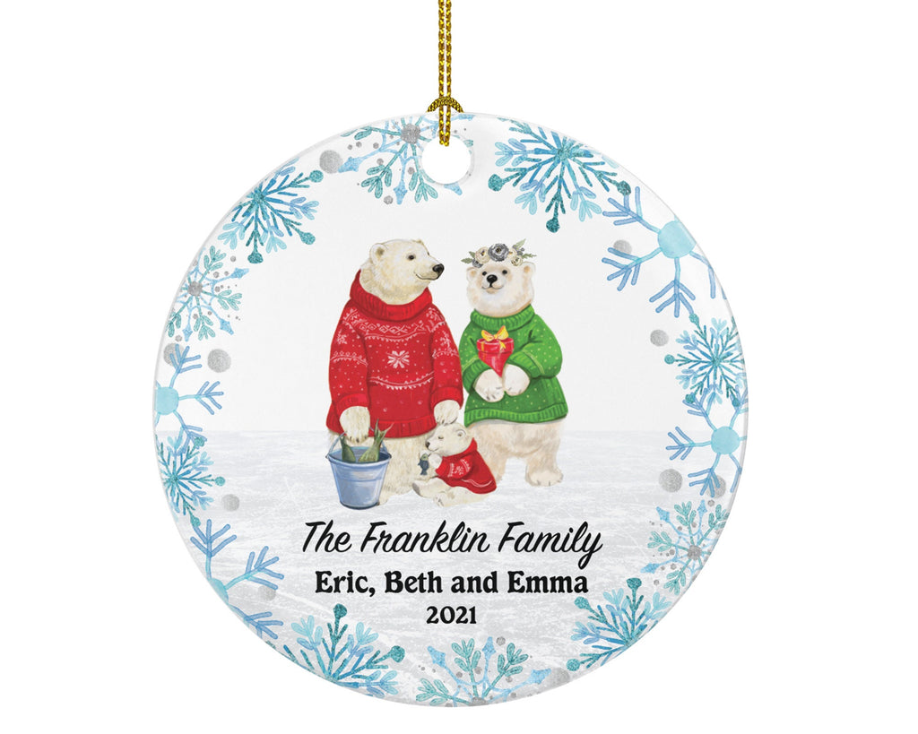 Family of 3 Christmas Ornament Personalized - Parents Mother Father Child Girl Boy Mom Dad Gift - Bear Family