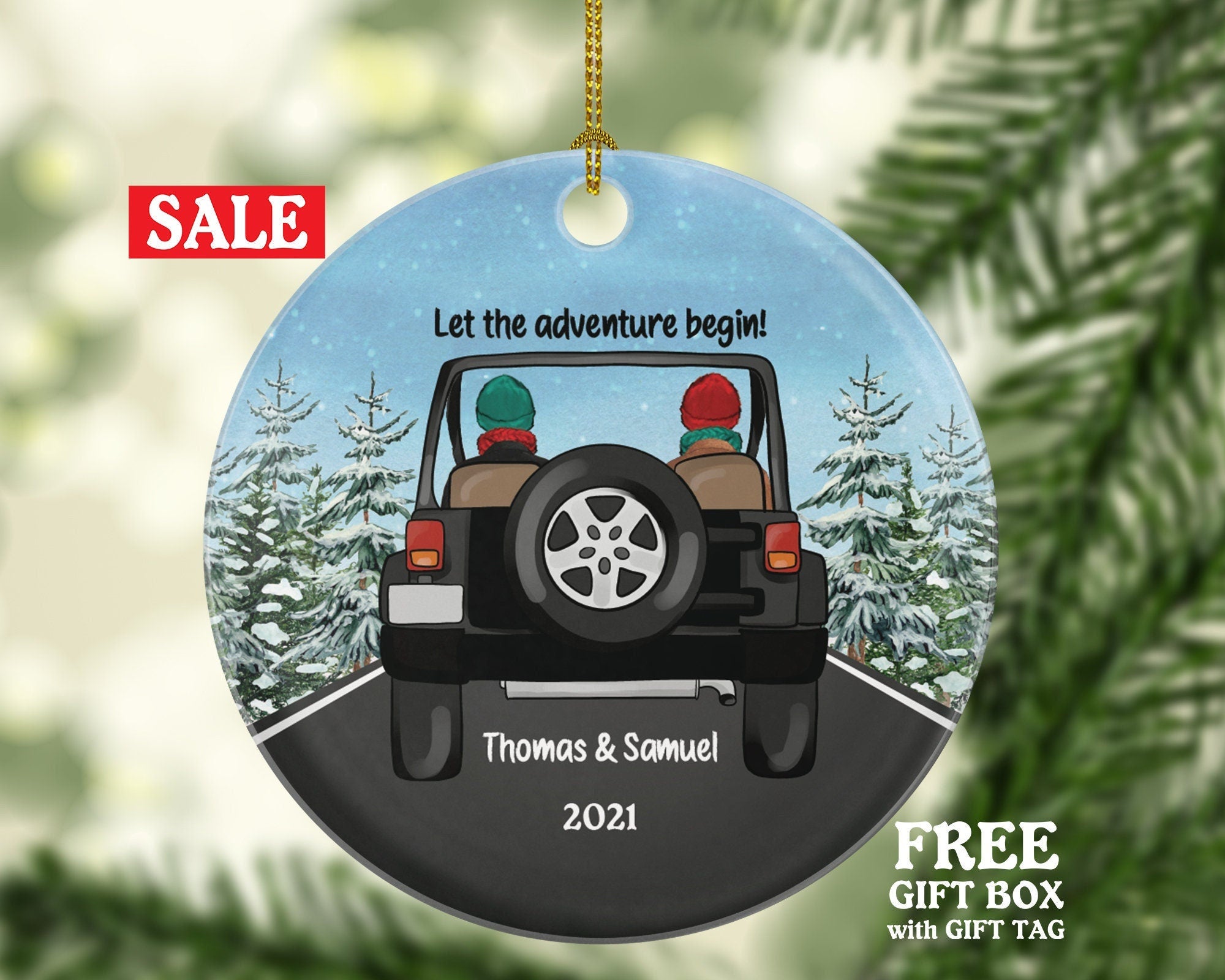 Car Driving Friends Christmas Ornament - Traveled Together First Trip Male Boy Personalized New Car Gift for SUV Adventure