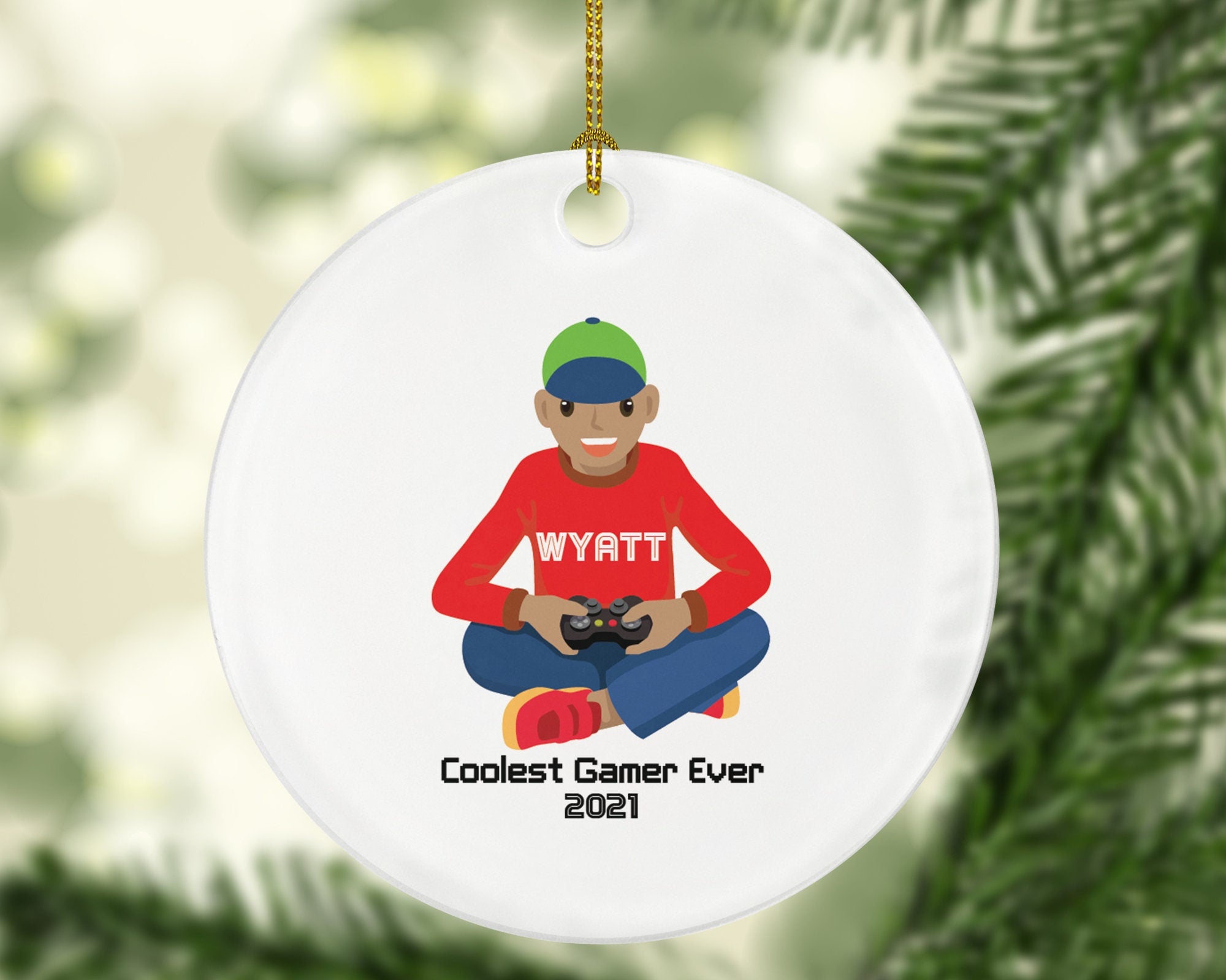Personalized Video Game Player Gamer Boy Game Christmas Ornament for Gamer Boy Controller Addict