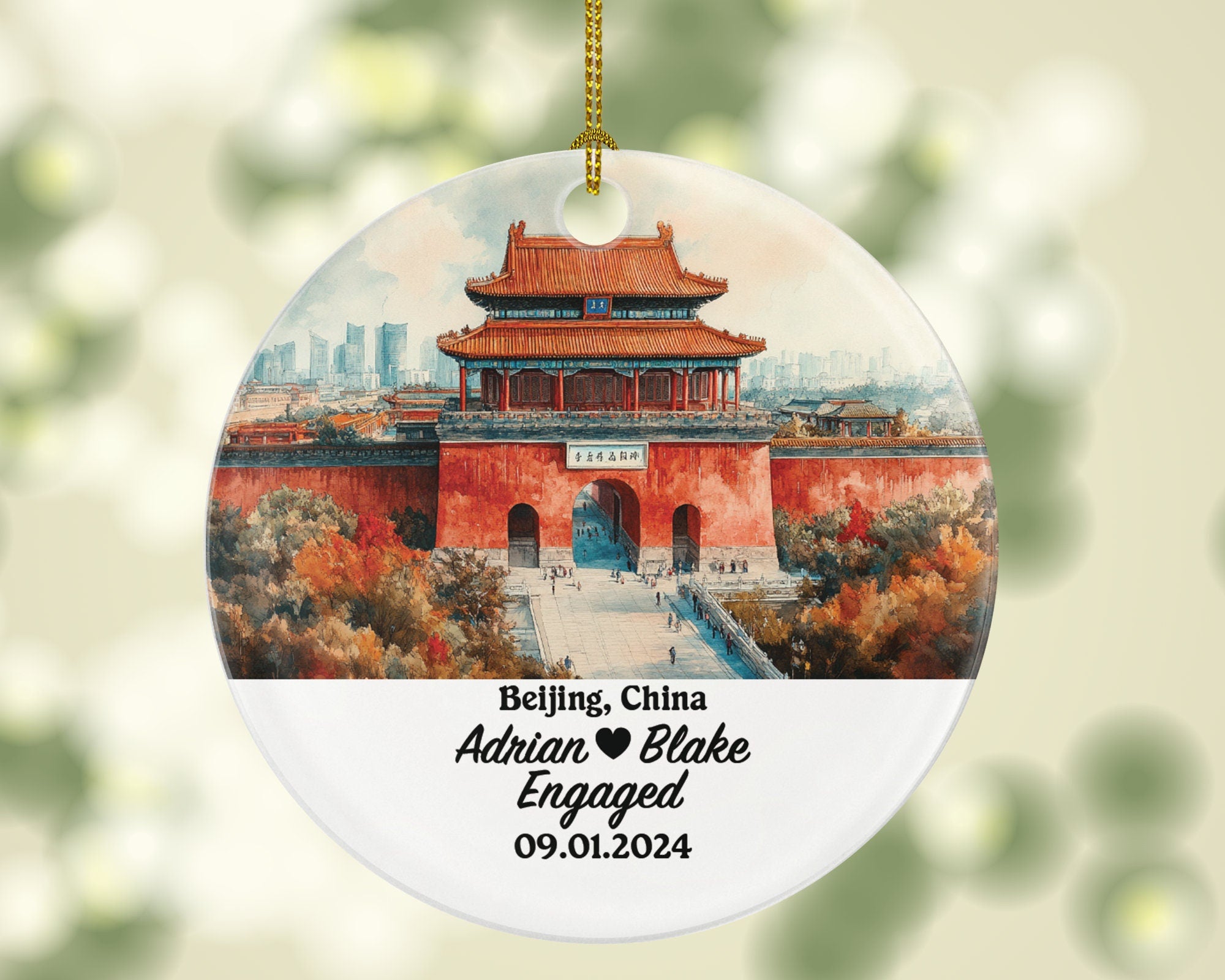 Beijing Christmas Ornament Personalized - Engaged Married Family Together Couple Travel Honeymoon Engagement Marriage